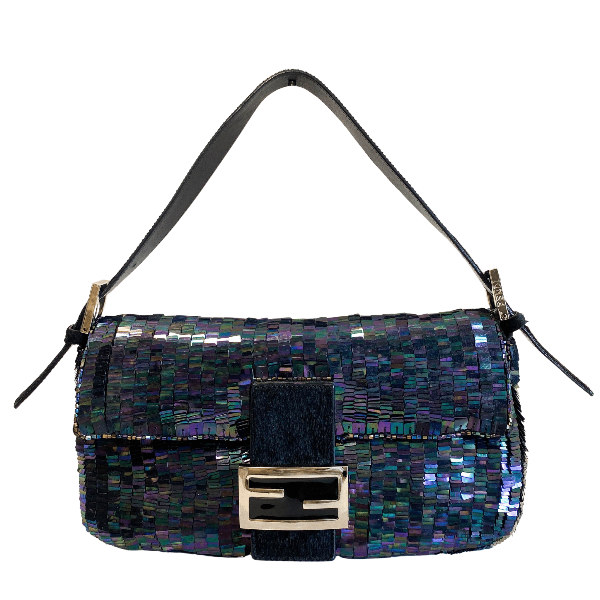 FENDI Baguette Dark Metallic Blue Sequin Shoulder Bag, in , Sold by HIVE PRELOVED - Shoulder Bags, ,