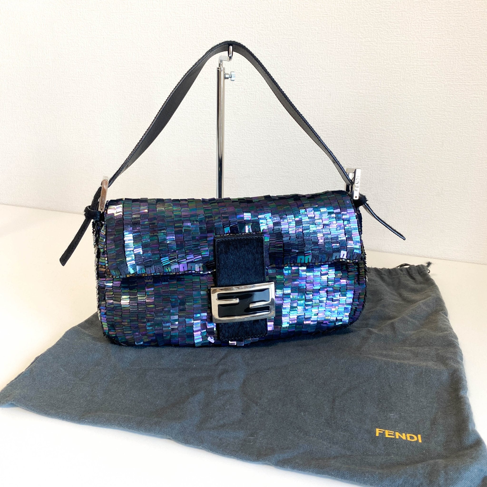 FENDI Baguette Dark Metallic Blue Sequin Shoulder Bag, in , Sold by HIVE PRELOVED - Shoulder Bags, ,