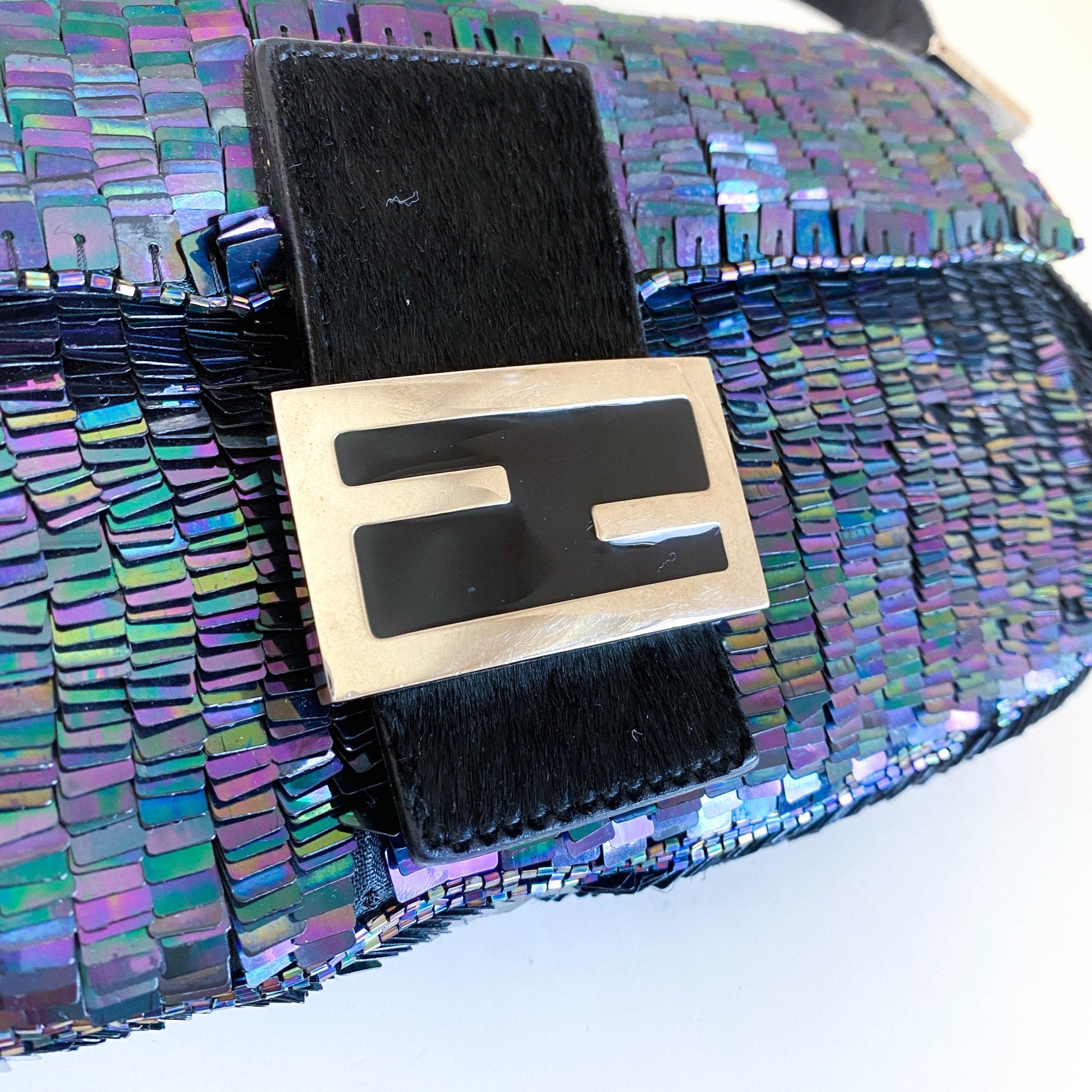 FENDI Baguette Dark Metallic Blue Sequin Shoulder Bag, in , Sold by HIVE PRELOVED - Shoulder Bags, ,