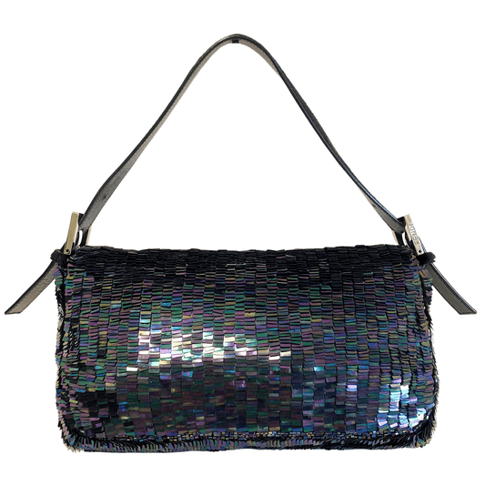 FENDI Baguette Dark Metallic Blue Sequin Shoulder Bag, in , Sold by HIVE PRELOVED - Shoulder Bags, ,