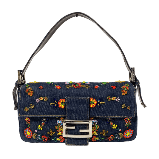 FENDI Baguette Denim Beaded Flower Shouder Bag, in , Sold by HIVE PRELOVED - Shoulder Bags, ,