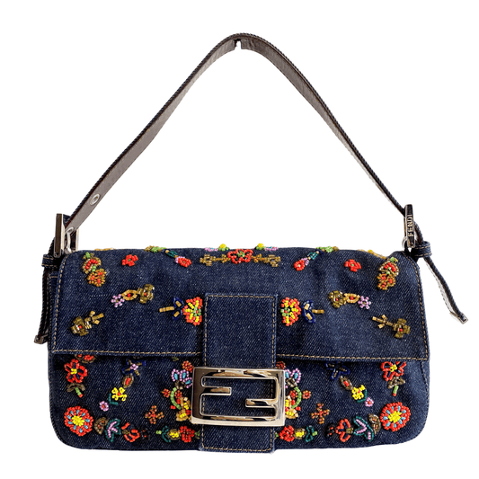 FENDI Baguette Denim Beaded Flower Shouder Bag, in , Sold by HIVE PRELOVED - Handle Bags, Shoulder Bags,