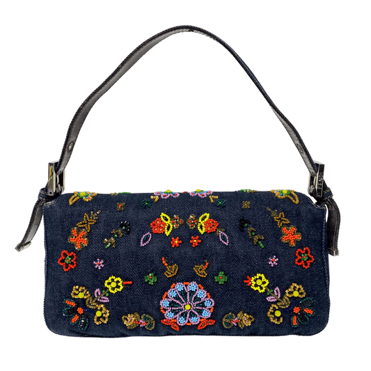 FENDI Baguette Denim Beaded Flower Shouder Bag, in , Sold by HIVE PRELOVED - Shoulder Bags, ,
