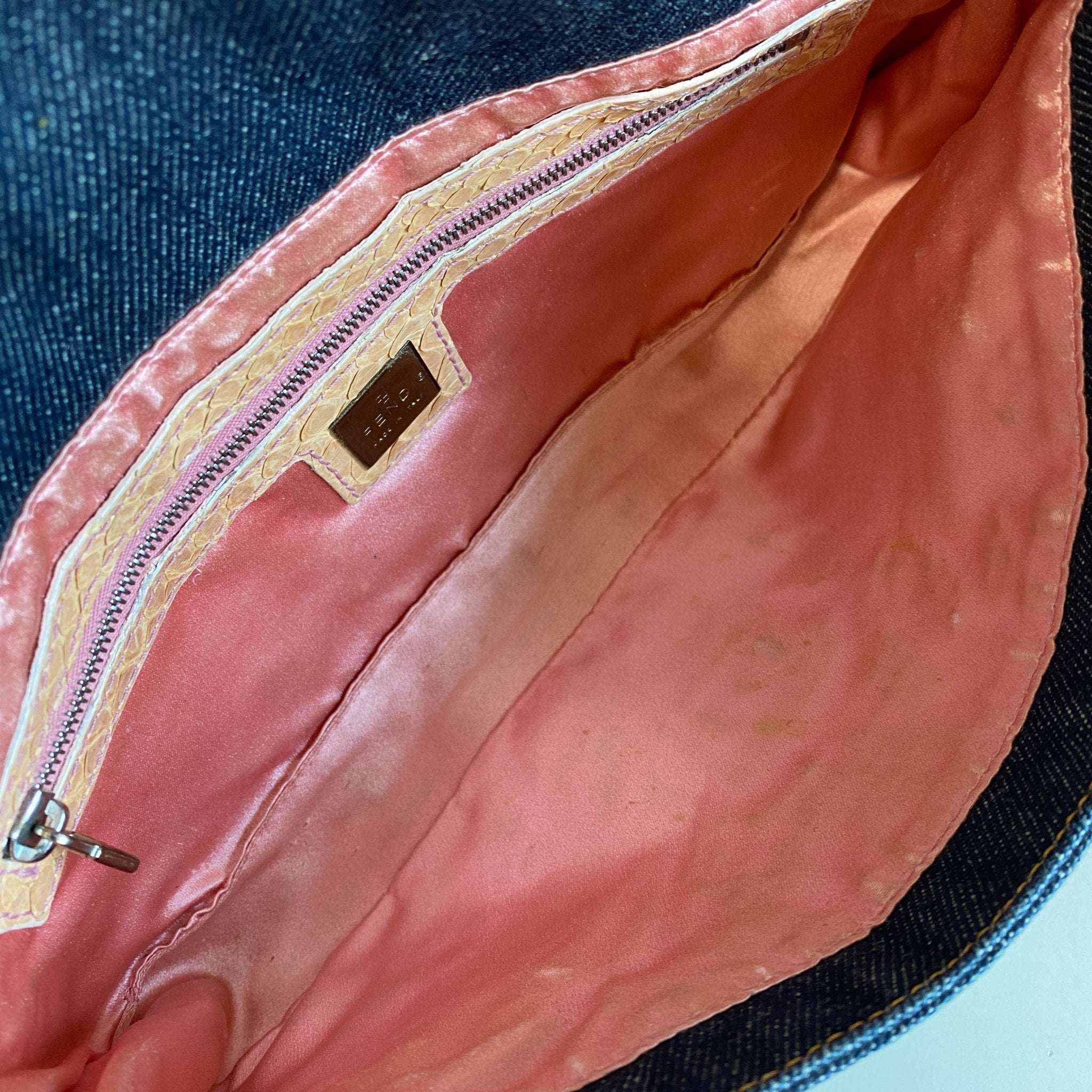 FENDI Baguette Denim Embroidered Beaded Pink / Green Shoulder Bag, in , Sold by HIVE PRELOVED - Shoulder Bags, ,