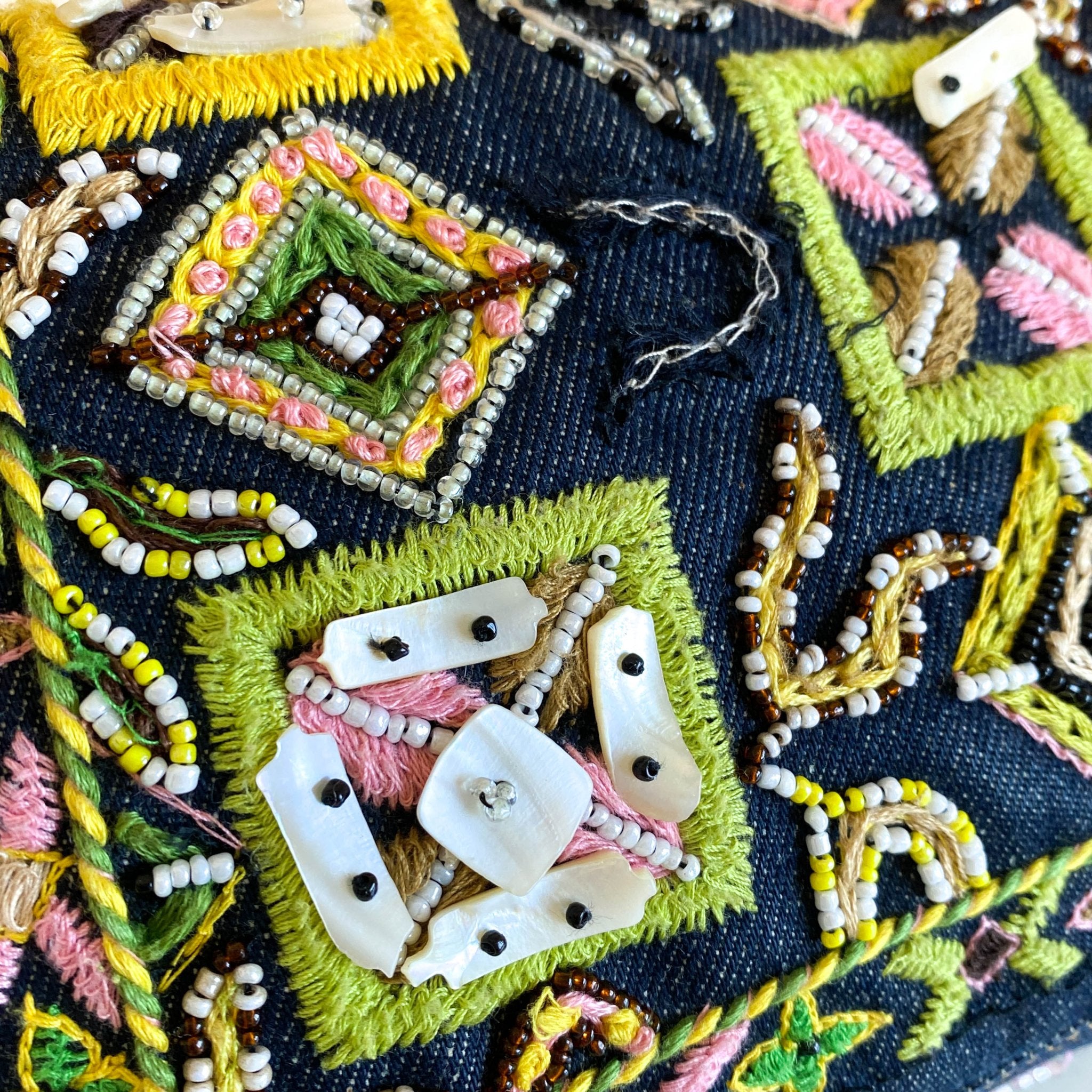 FENDI Baguette Denim Embroidered Beaded Pink / Green Shoulder Bag, in , Sold by HIVE PRELOVED - Shoulder Bags, ,