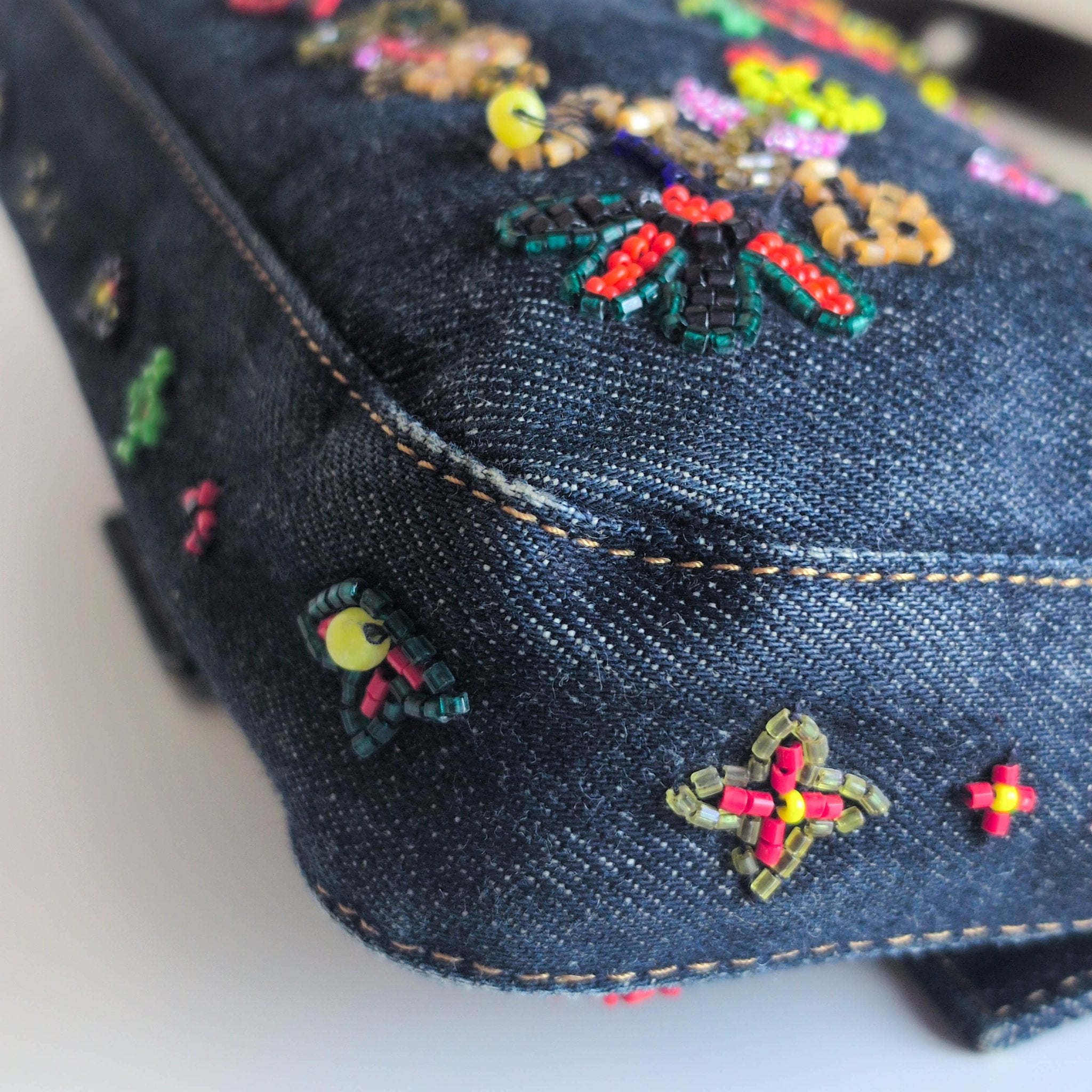 FENDI Baguette Denim Floral Beaded Shoulder Bag, in , Sold by HIVE PRELOVED - Shoulder Bags, ,