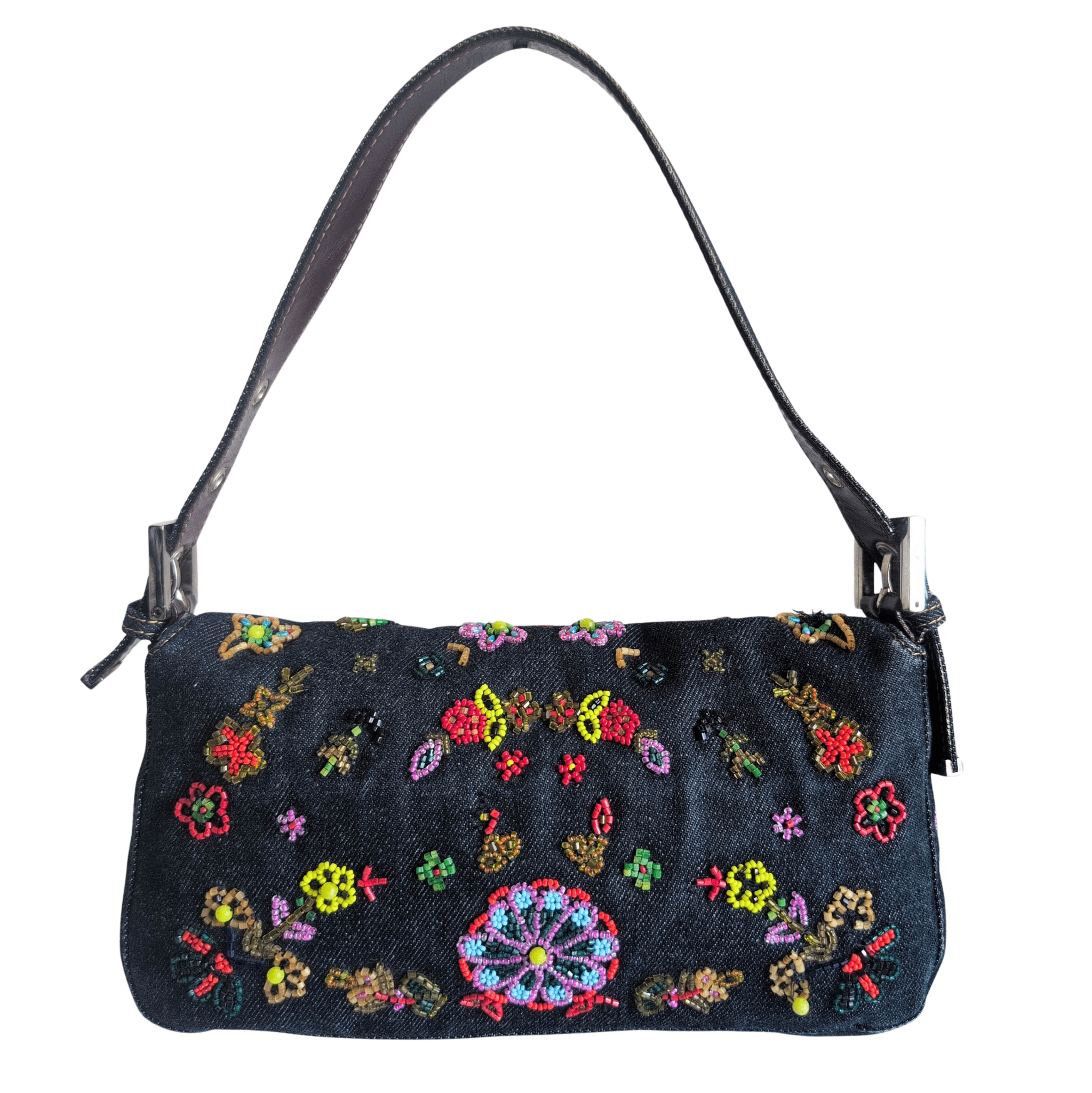 FENDI Baguette Denim Floral Beaded Shoulder Bag, in , Sold by HIVE PRELOVED - Shoulder Bags, ,