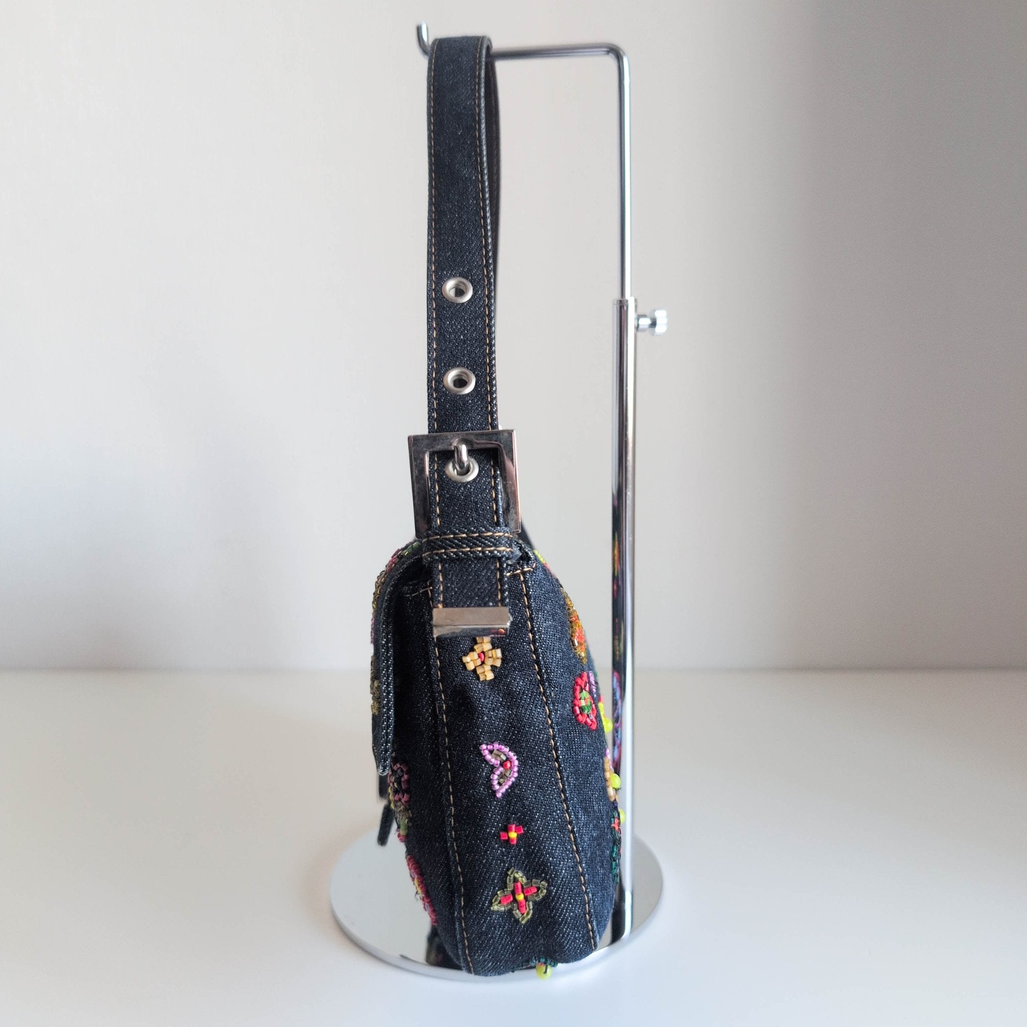 FENDI Baguette Denim Floral Beaded Shoulder Bag, in , Sold by HIVE PRELOVED - Shoulder Bags, ,