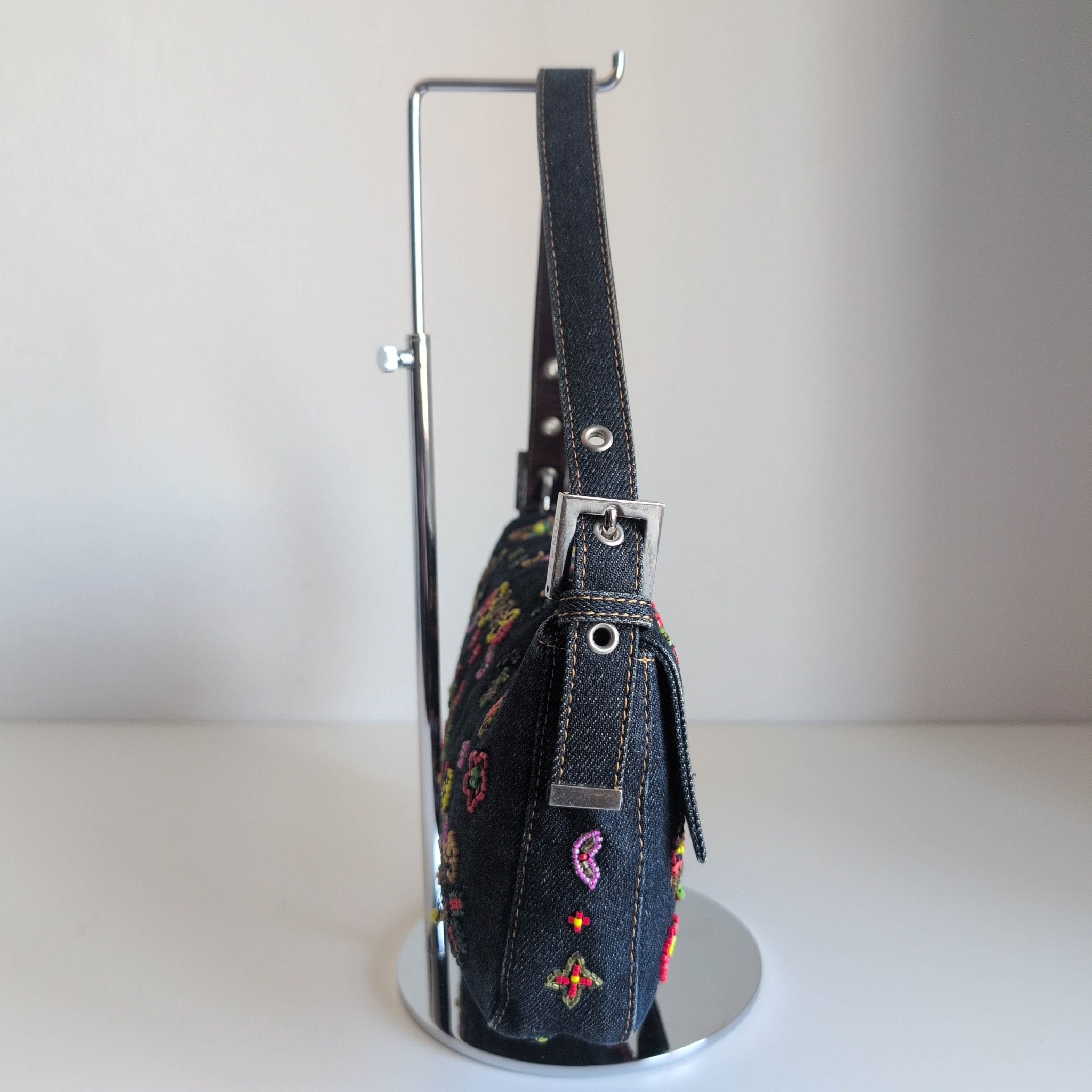 FENDI Baguette Denim Floral Beaded Shoulder Bag, in , Sold by HIVE PRELOVED - Shoulder Bags, ,