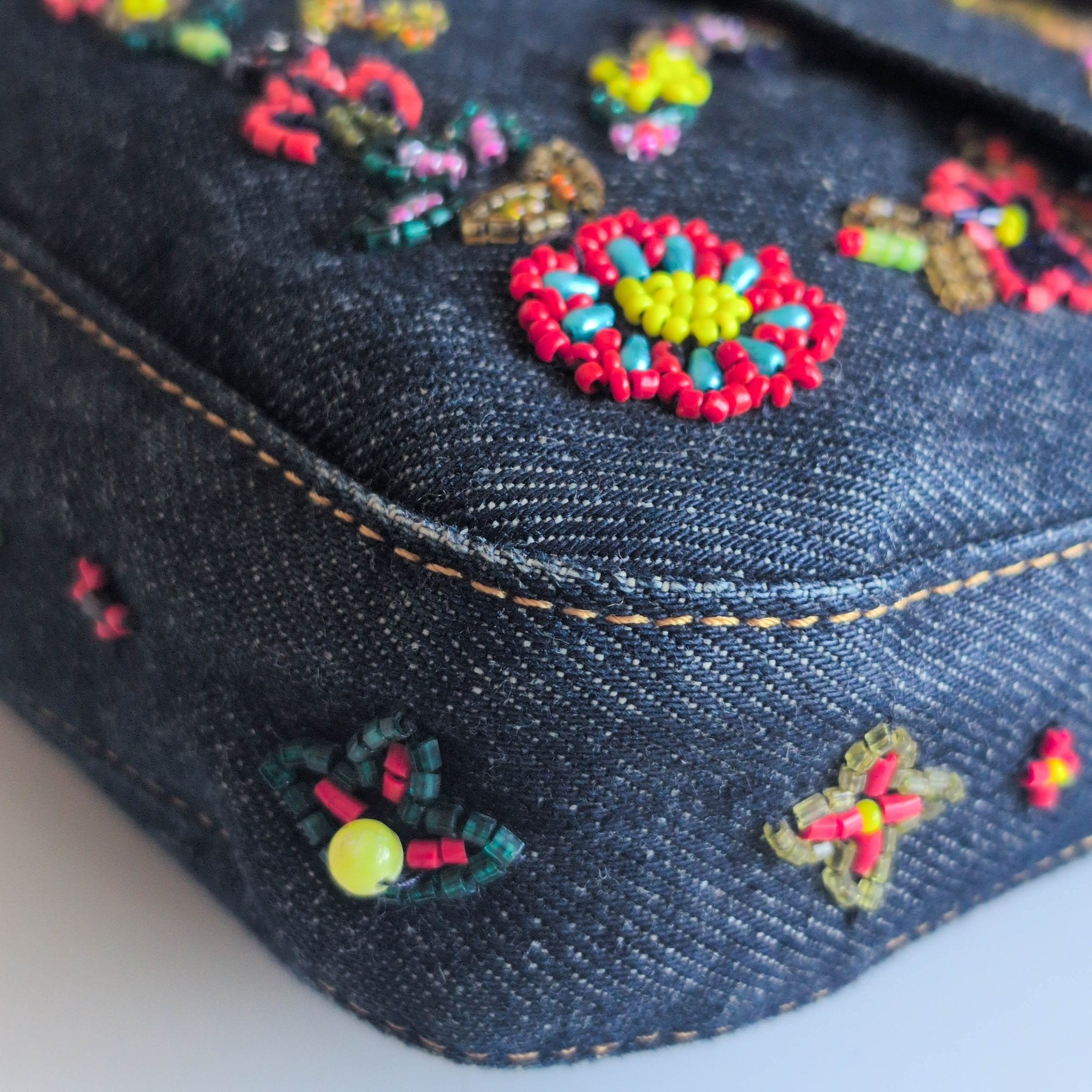 FENDI Baguette Denim Floral Beaded Shoulder Bag, in , Sold by HIVE PRELOVED - Shoulder Bags, ,