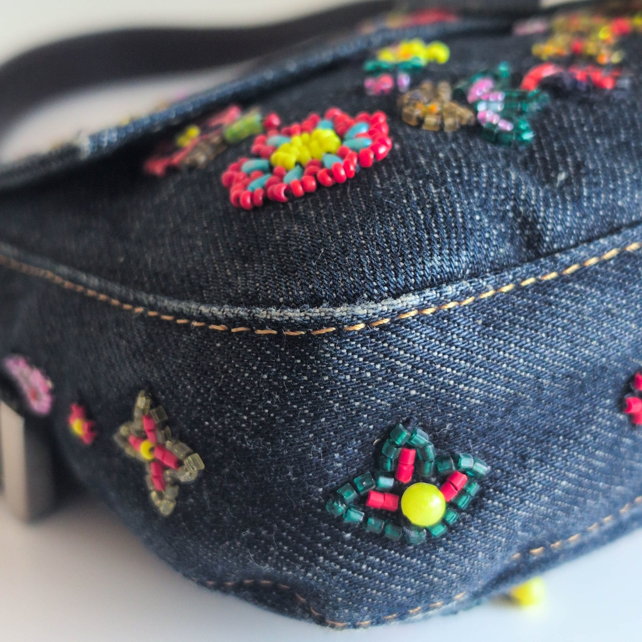 FENDI Baguette Denim Floral Beaded Shoulder Bag, in , Sold by HIVE PRELOVED - Shoulder Bags, ,
