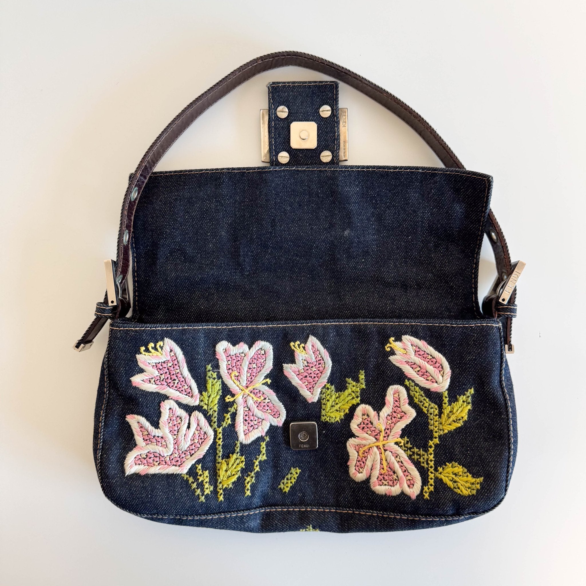 FENDI Baguette Denim Floral Embroidery Shoulder Bag, in , Sold by HIVE PRELOVED - Shoulder Bags, ,