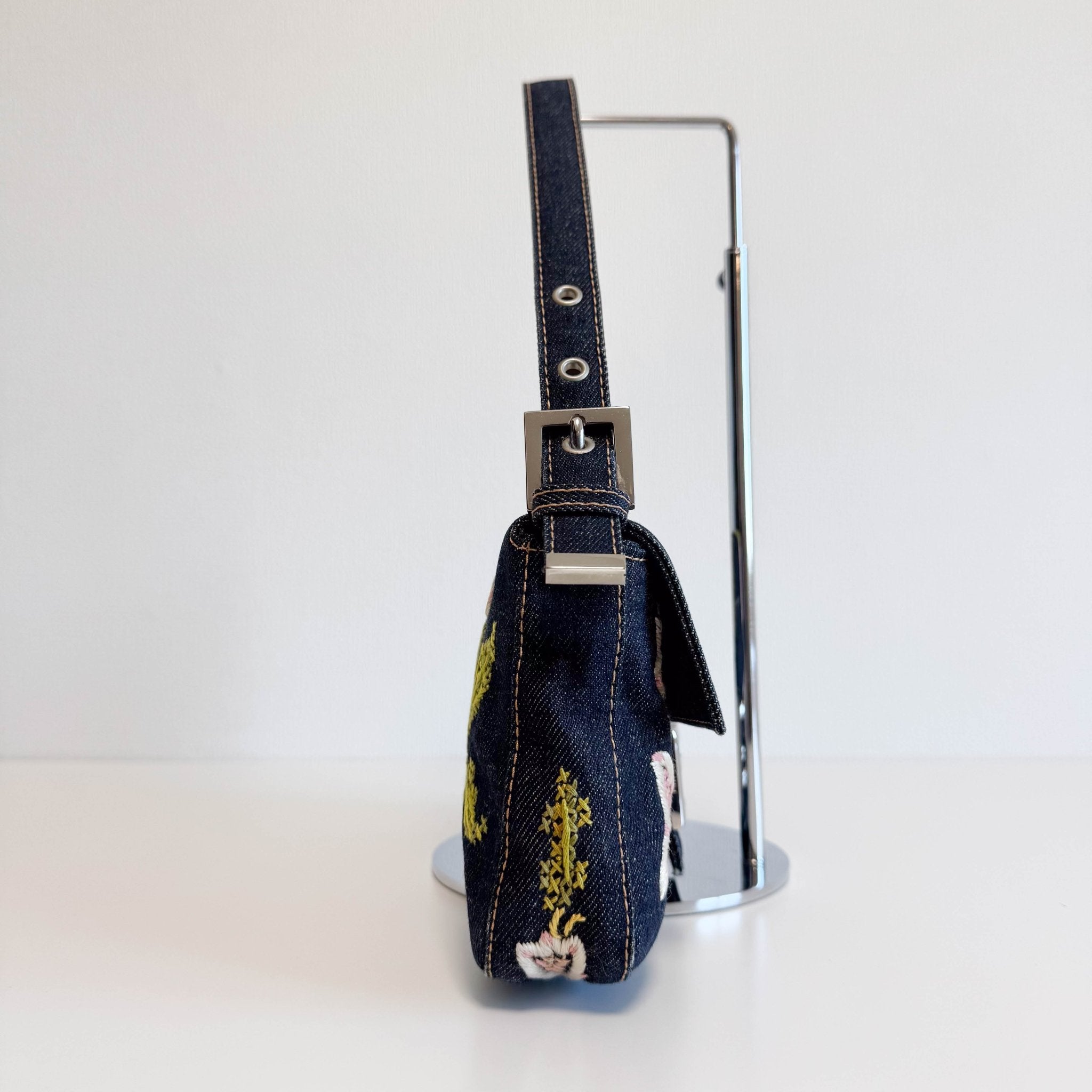 FENDI Baguette Denim Floral Embroidery Shoulder Bag, in , Sold by HIVE PRELOVED - Shoulder Bags, ,