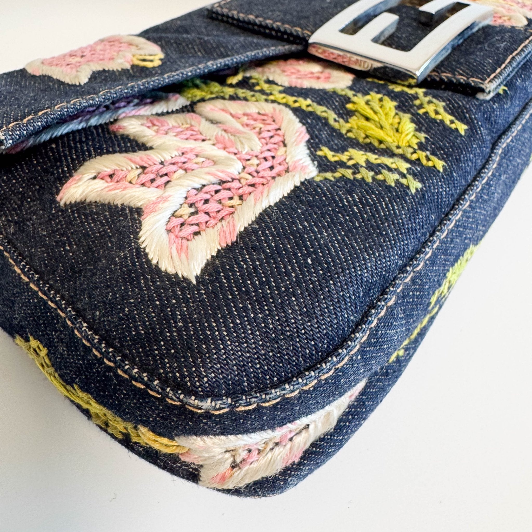 FENDI Baguette Denim Floral Embroidery Shoulder Bag, in , Sold by HIVE PRELOVED - Shoulder Bags, ,