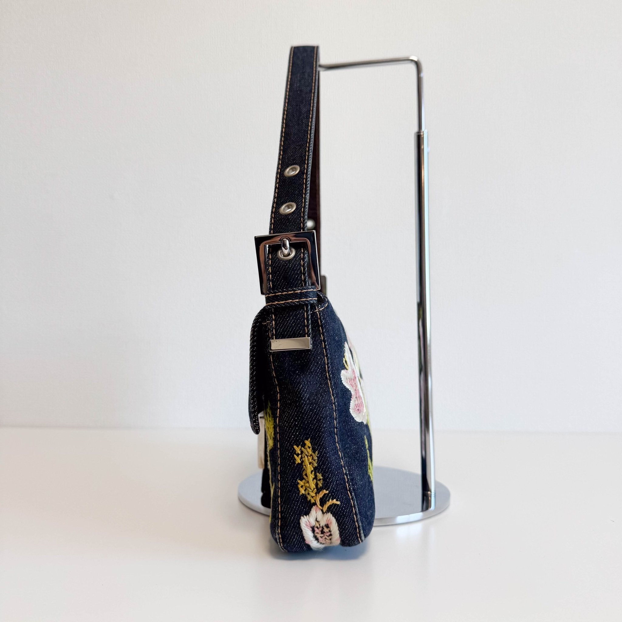 FENDI Baguette Denim Floral Embroidery Shoulder Bag, in , Sold by HIVE PRELOVED - Shoulder Bags, ,