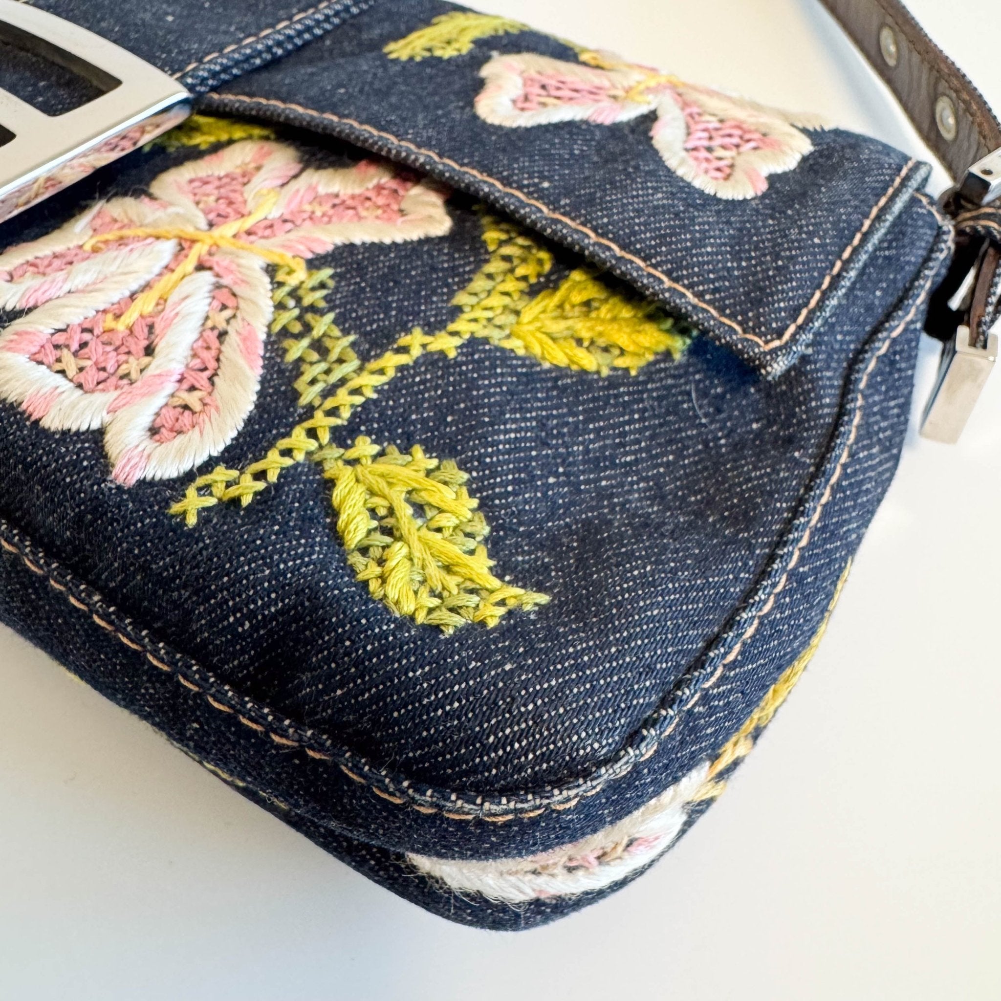 FENDI Baguette Denim Floral Embroidery Shoulder Bag, in , Sold by HIVE PRELOVED - Shoulder Bags, ,