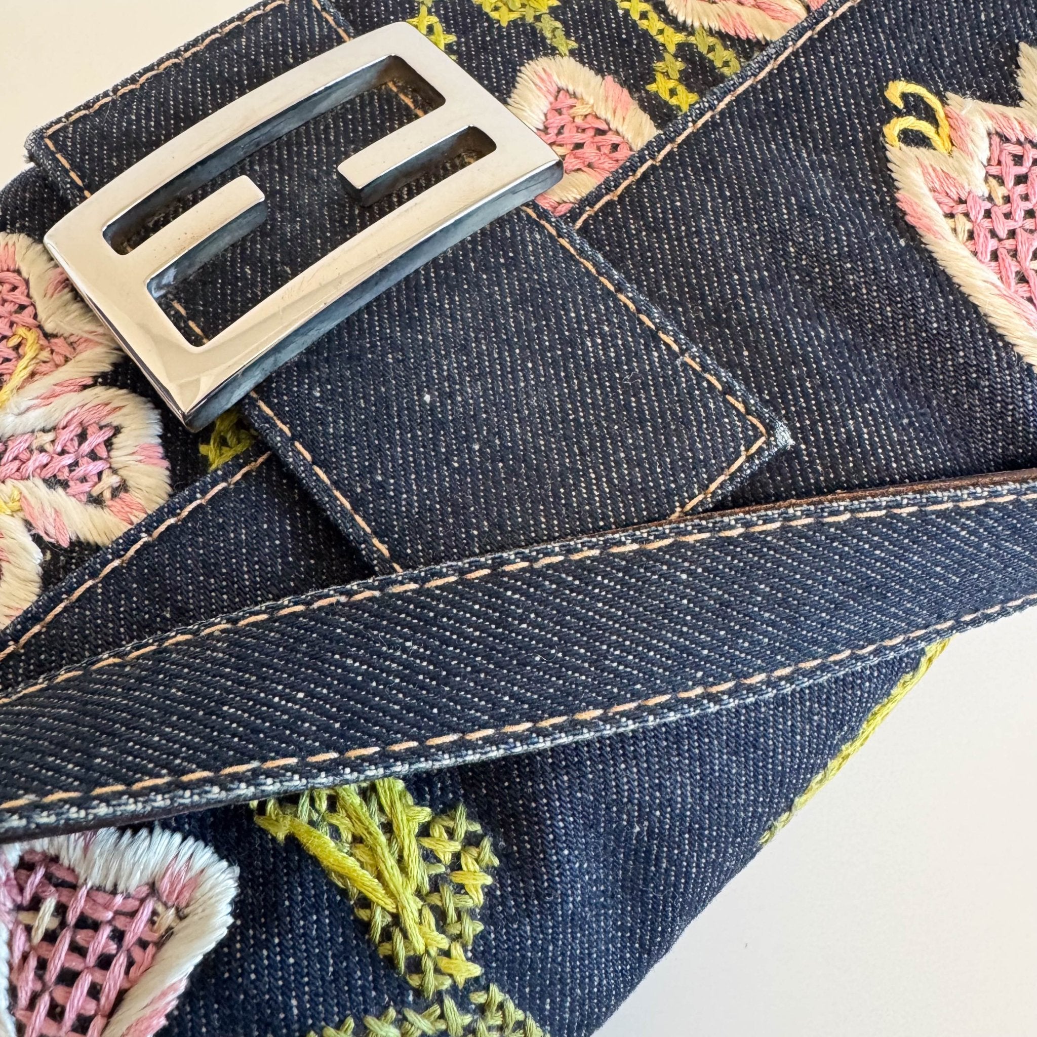 FENDI Baguette Denim Floral Embroidery Shoulder Bag, in , Sold by HIVE PRELOVED - Shoulder Bags, ,