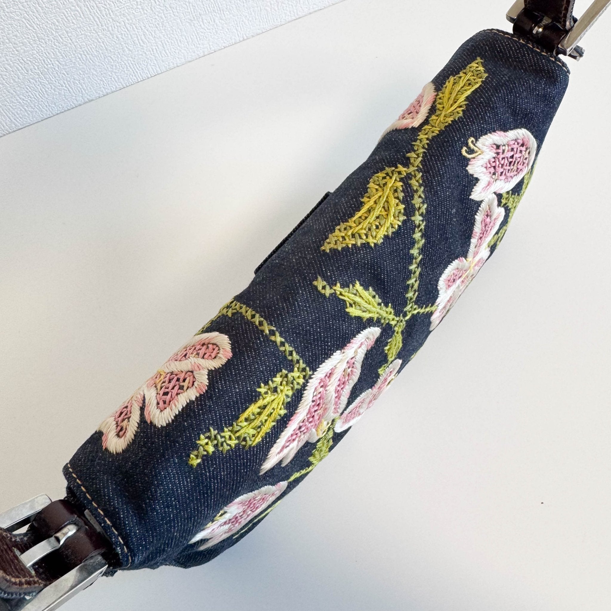 FENDI Baguette Denim Floral Embroidery Shoulder Bag, in , Sold by HIVE PRELOVED - Shoulder Bags, ,