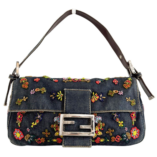 FENDI Baguette Denim Floral Pattern Beads Embroidered, in , Sold by HIVE PRELOVED - Shoulder Bags, ,