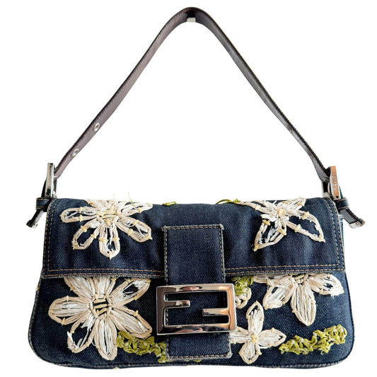 FENDI Baguette Denim / Flower Embroidery, in , Sold by HIVE PRELOVED - Shoulder Bags, ,