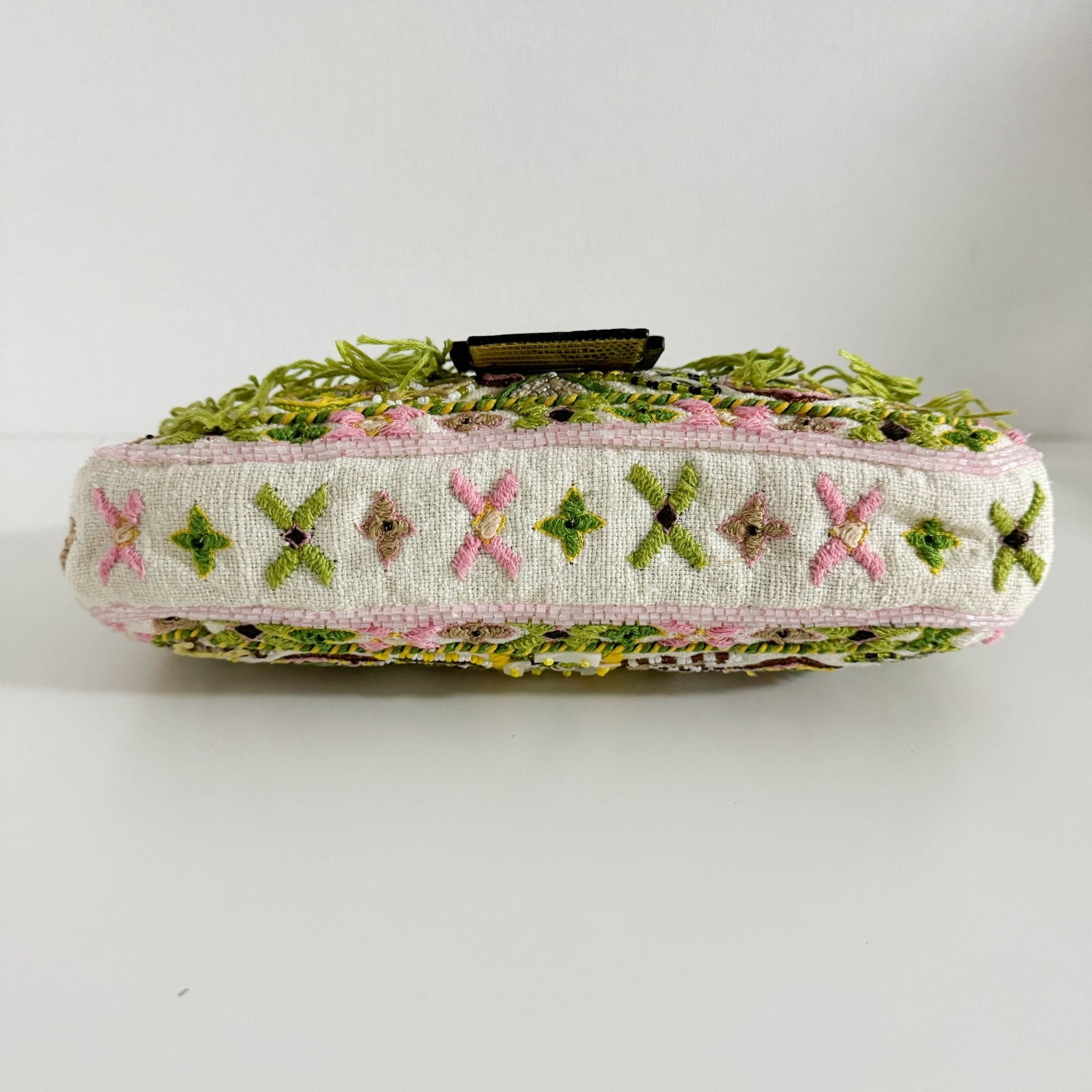 FENDI Baguette Embroidered Beaded Pink / Green Shoulder Bag, in , Sold by HIVE PRELOVED - Shoulder Bags, ,
