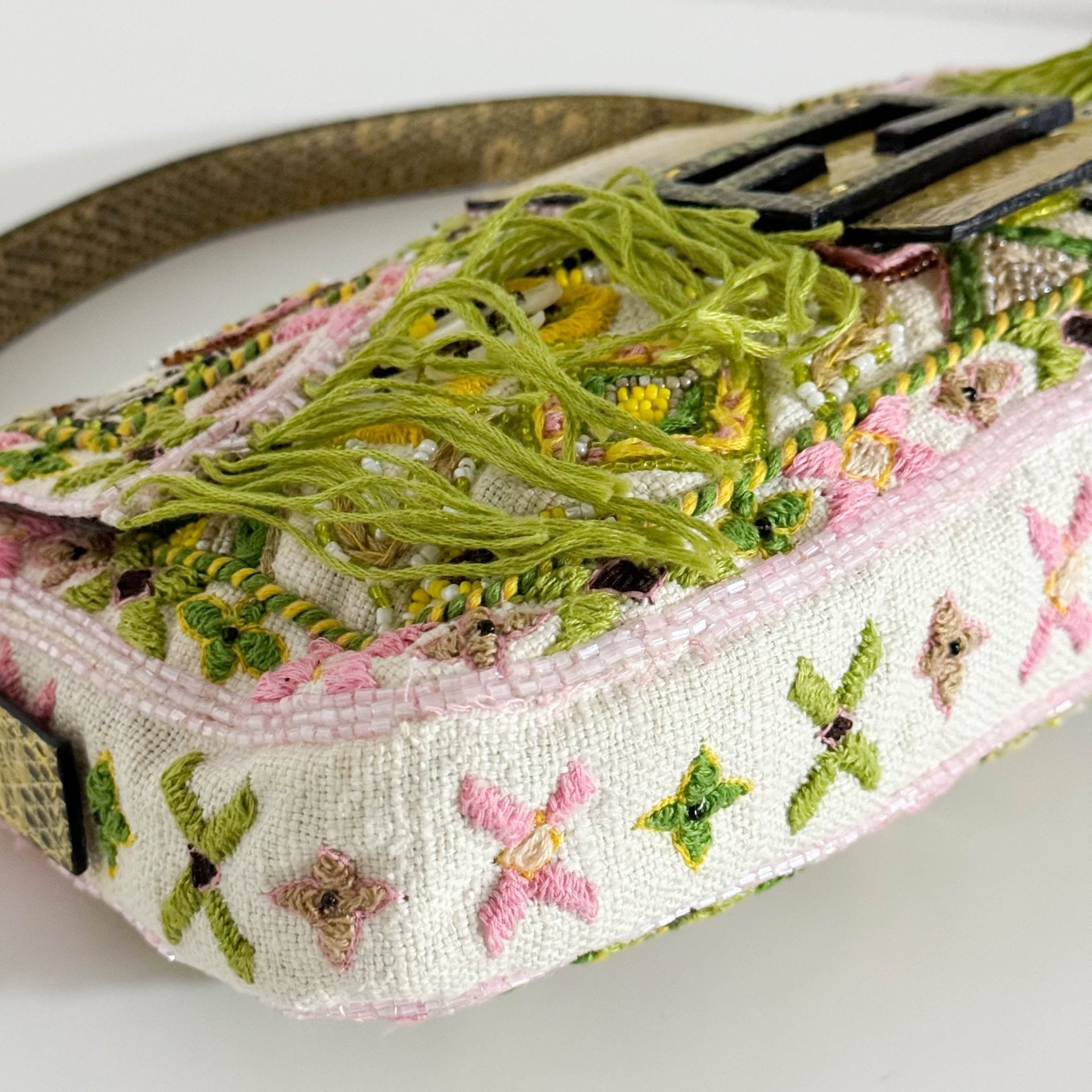 FENDI Baguette Embroidered Beaded Pink / Green Shoulder Bag, in , Sold by HIVE PRELOVED - Shoulder Bags, ,