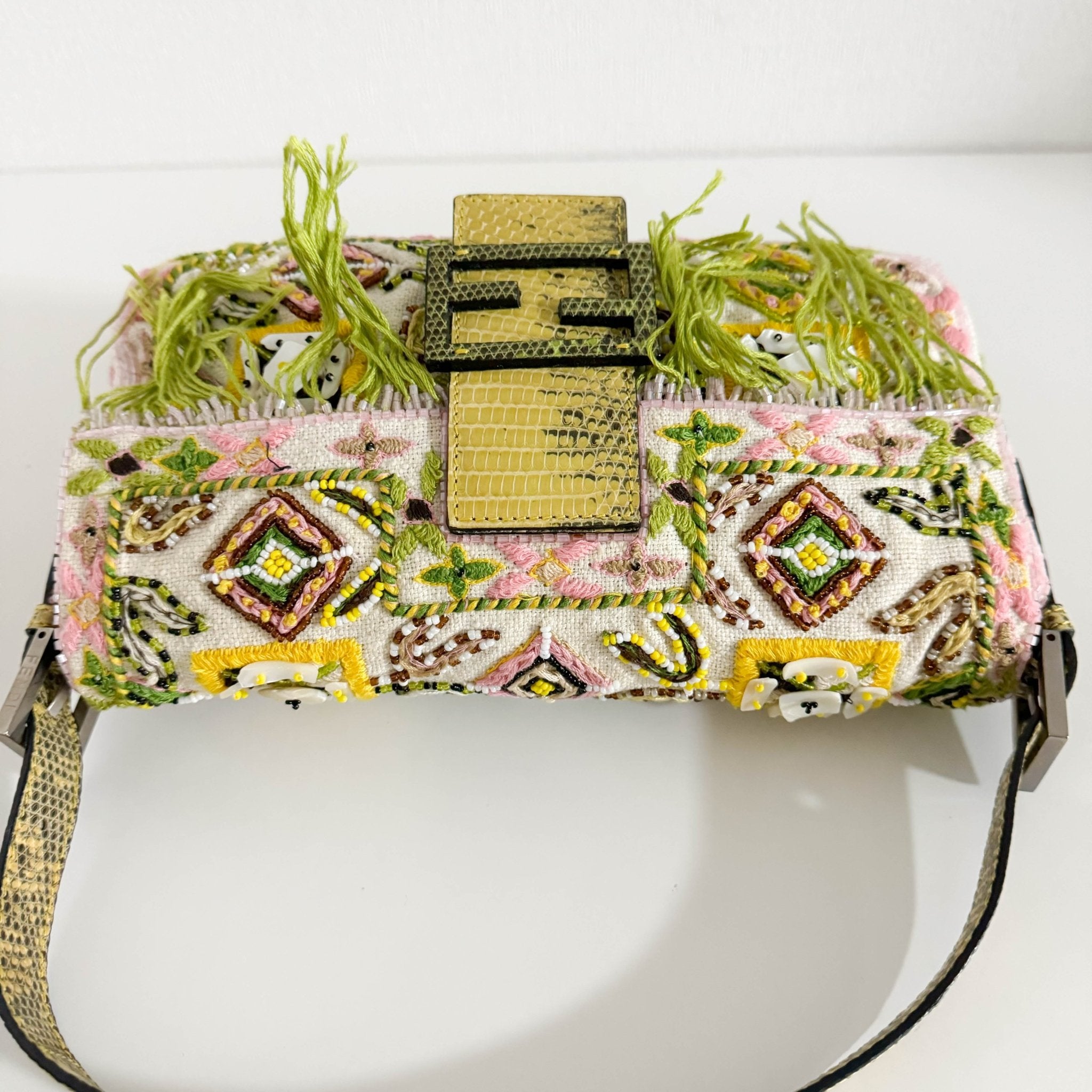 FENDI Baguette Embroidered Beaded Pink / Green Shoulder Bag, in , Sold by HIVE PRELOVED - Shoulder Bags, ,
