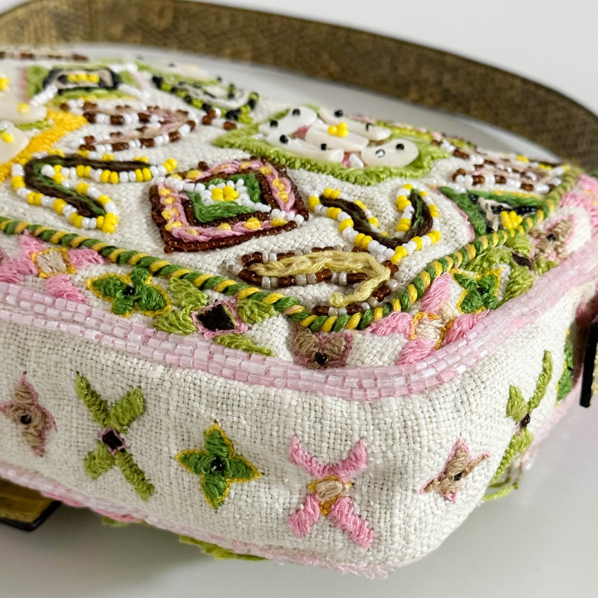 FENDI Baguette Embroidered Beaded Pink / Green Shoulder Bag, in , Sold by HIVE PRELOVED - Shoulder Bags, ,