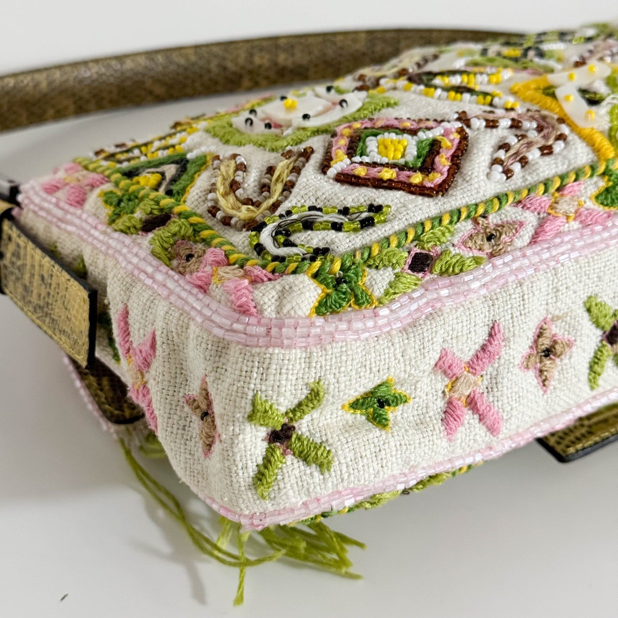 FENDI Baguette Embroidered Beaded Pink / Green Shoulder Bag, in , Sold by HIVE PRELOVED - Shoulder Bags, ,