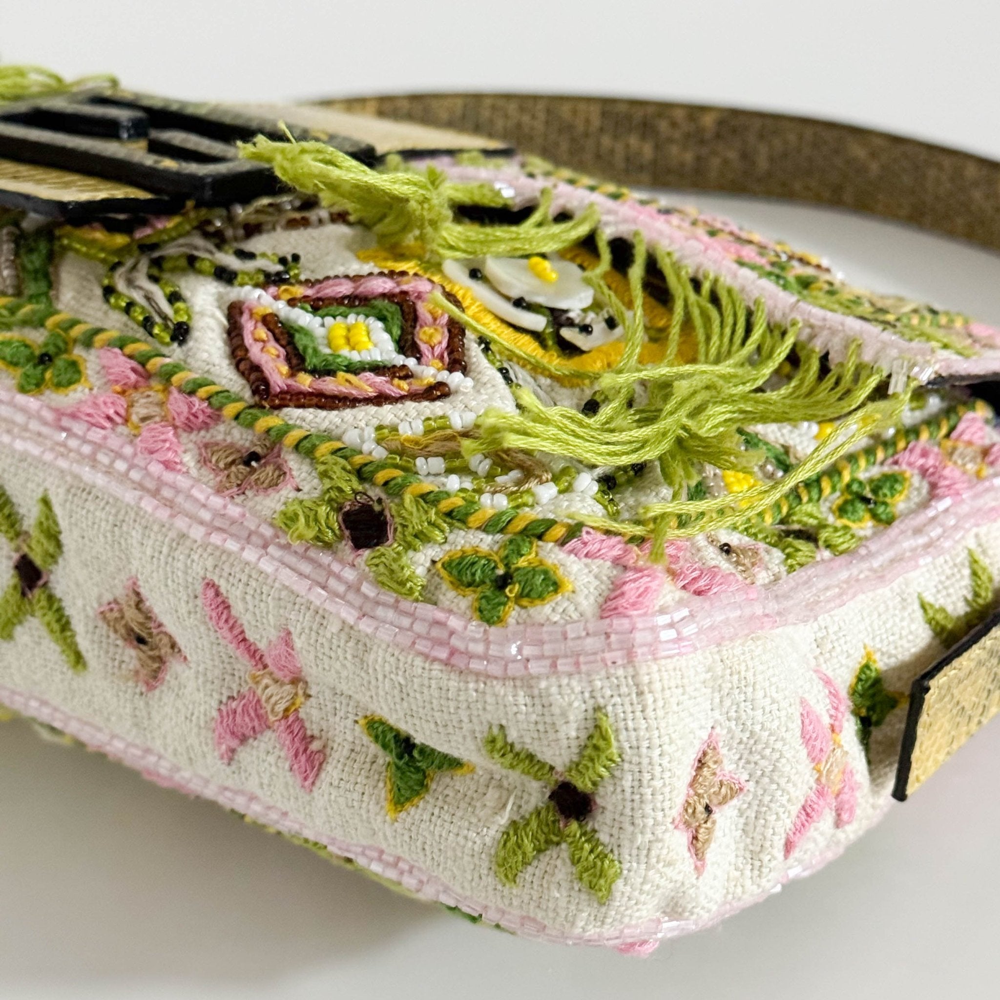 FENDI Baguette Embroidered Beaded Pink / Green Shoulder Bag, in , Sold by HIVE PRELOVED - Shoulder Bags, ,