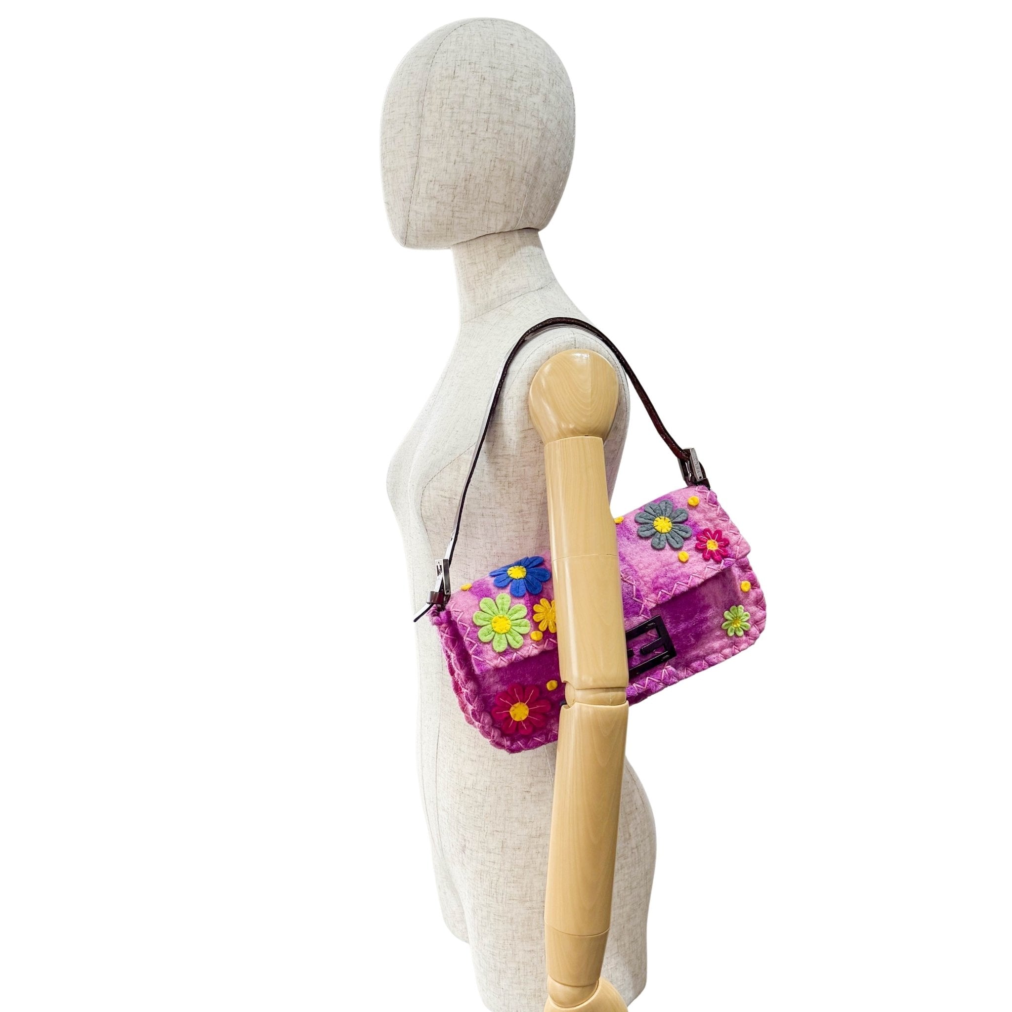 FENDI Baguette Embroidered Pink Wool, in , Sold by HIVE PRELOVED - Shoulder Bags, ,