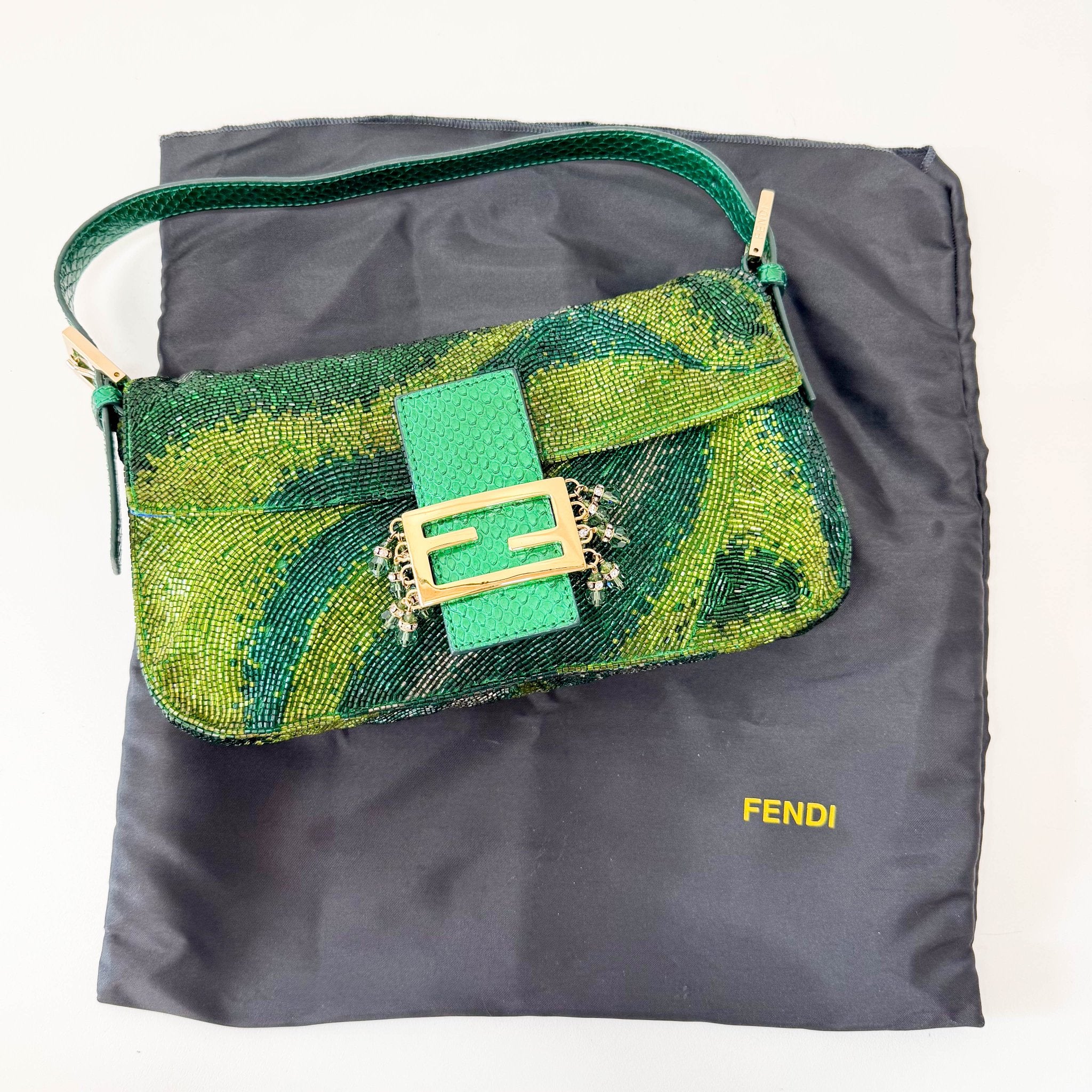 FENDI Baguette Emerald Green Beads & Crystals Shoulder Bag, in , Sold by HIVE PRELOVED - Shoulder Bags, ,