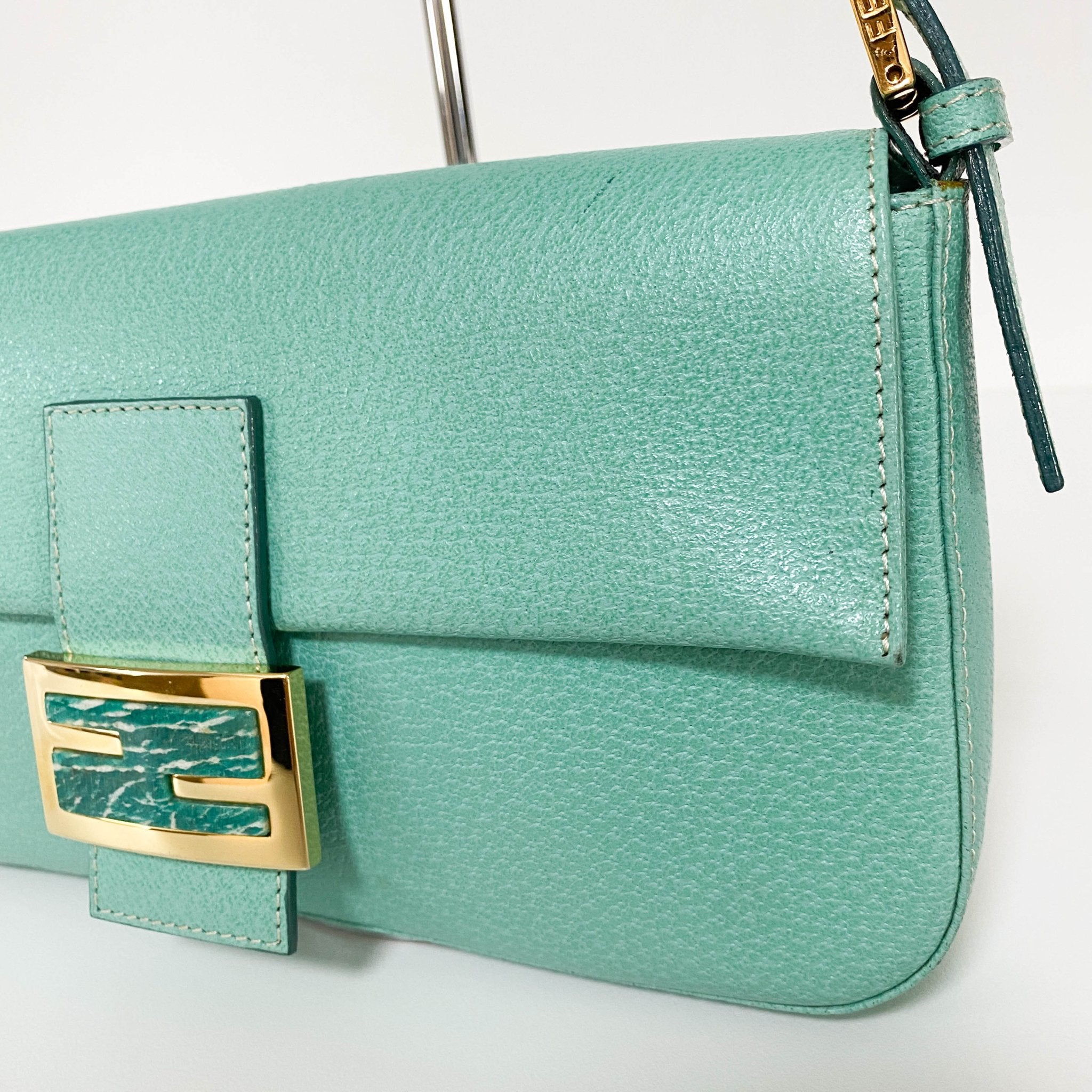 FENDI Baguette Emerald Green Leather Marble Hardware Shoulder Bag, in , Sold by HIVE PRELOVED - Shoulder Bags, ,