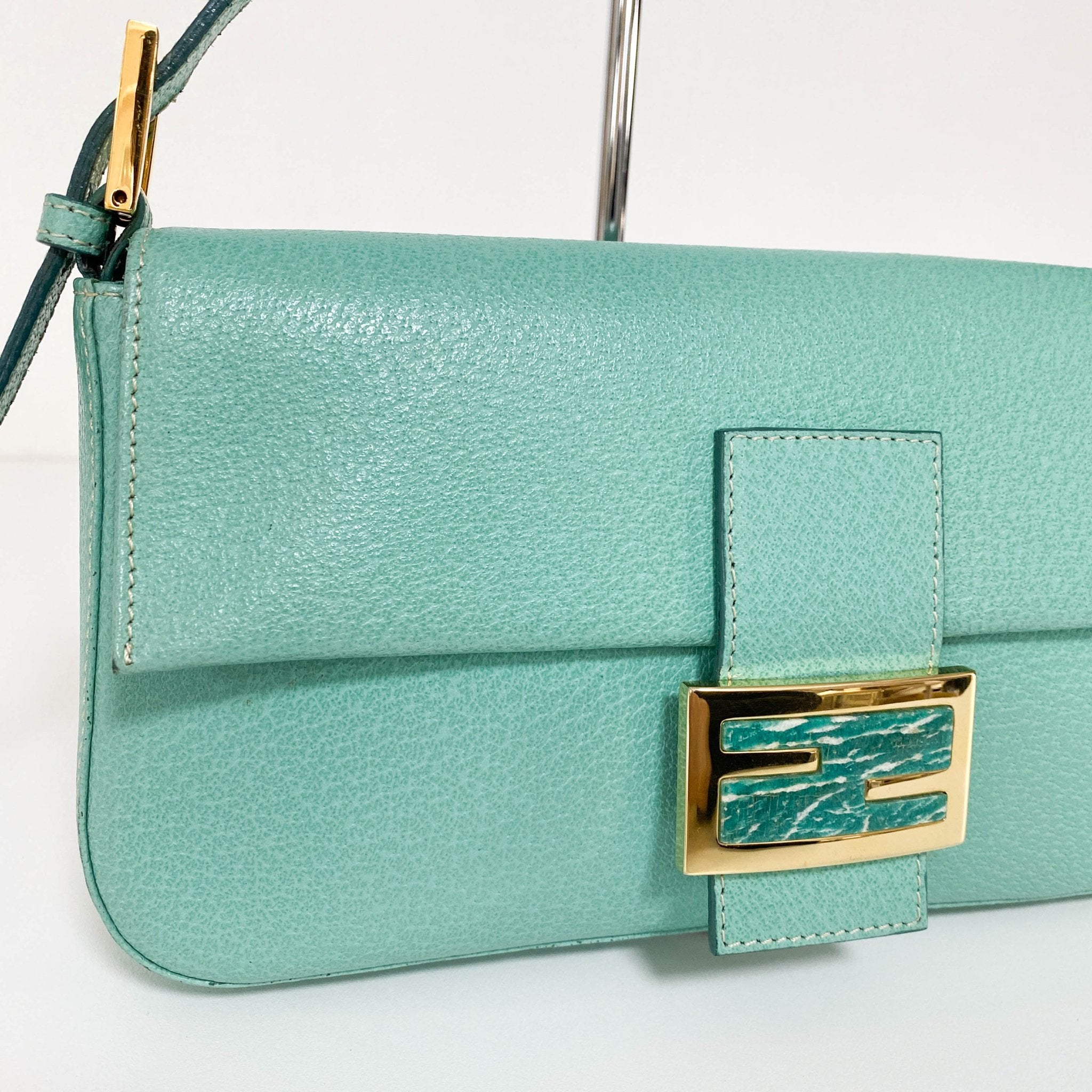 FENDI Baguette Emerald Green Leather Marble Hardware Shoulder Bag, in , Sold by HIVE PRELOVED - Shoulder Bags, ,