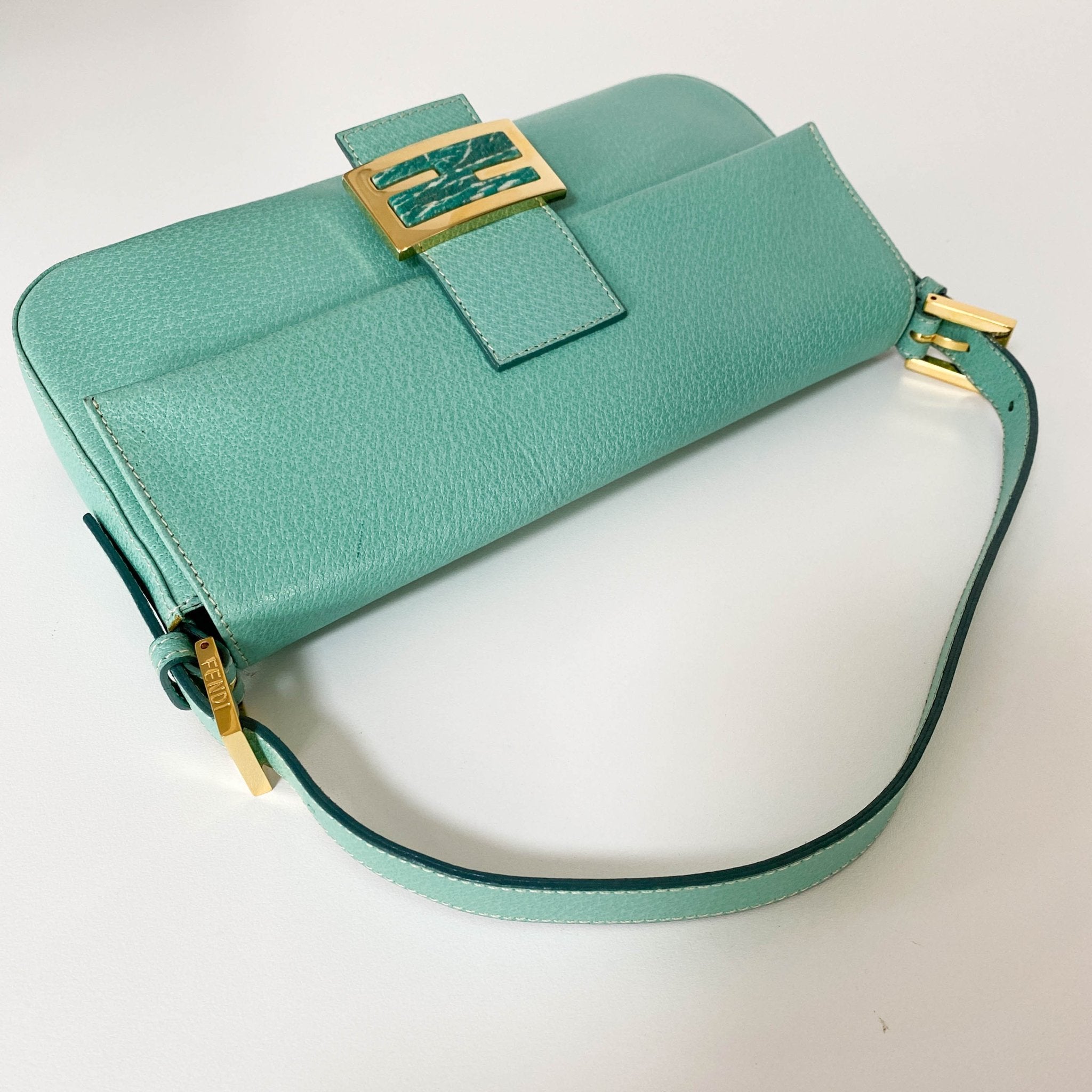 FENDI Baguette Emerald Green Leather Marble Hardware Shoulder Bag, in , Sold by HIVE PRELOVED - Shoulder Bags, ,