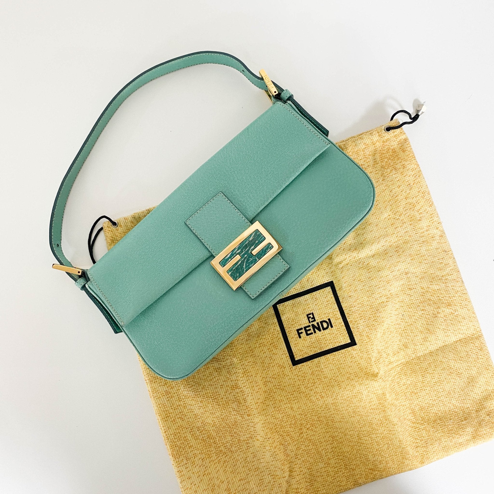 FENDI Baguette Emerald Green Leather Marble Hardware Shoulder Bag, in , Sold by HIVE PRELOVED - Shoulder Bags, ,