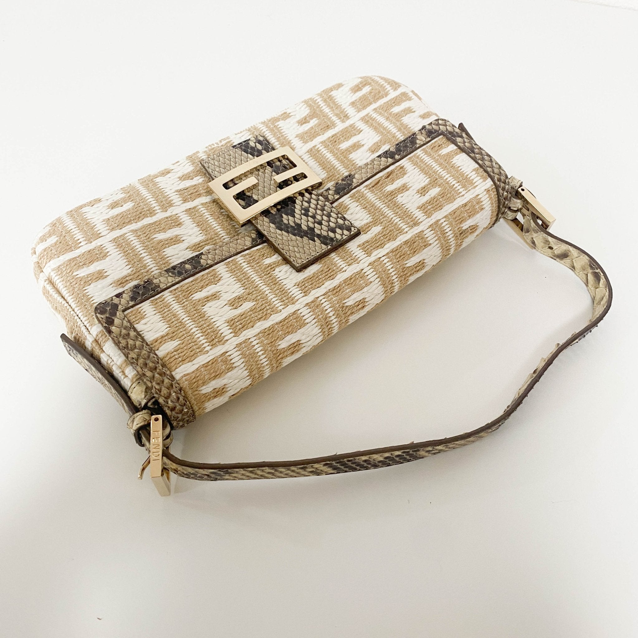FENDI Baguette FF White Beige Raffia / Python Belt Shouler Bag, in , Sold by HIVE PRELOVED - Sale, Shoulder Bags,