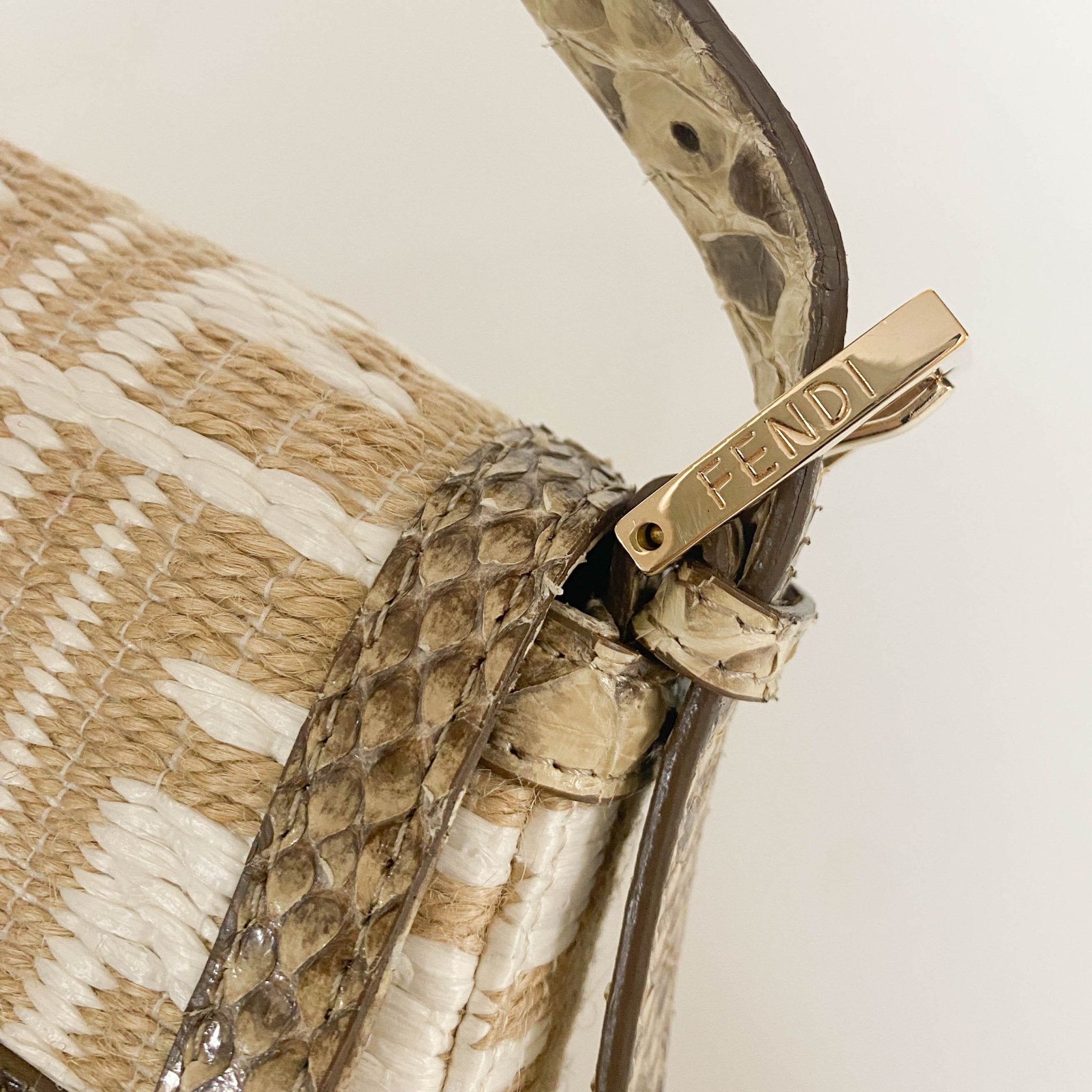 FENDI Baguette FF White Beige Raffia / Python Belt Shouler Bag, in , Sold by HIVE PRELOVED - Sale, Shoulder Bags,
