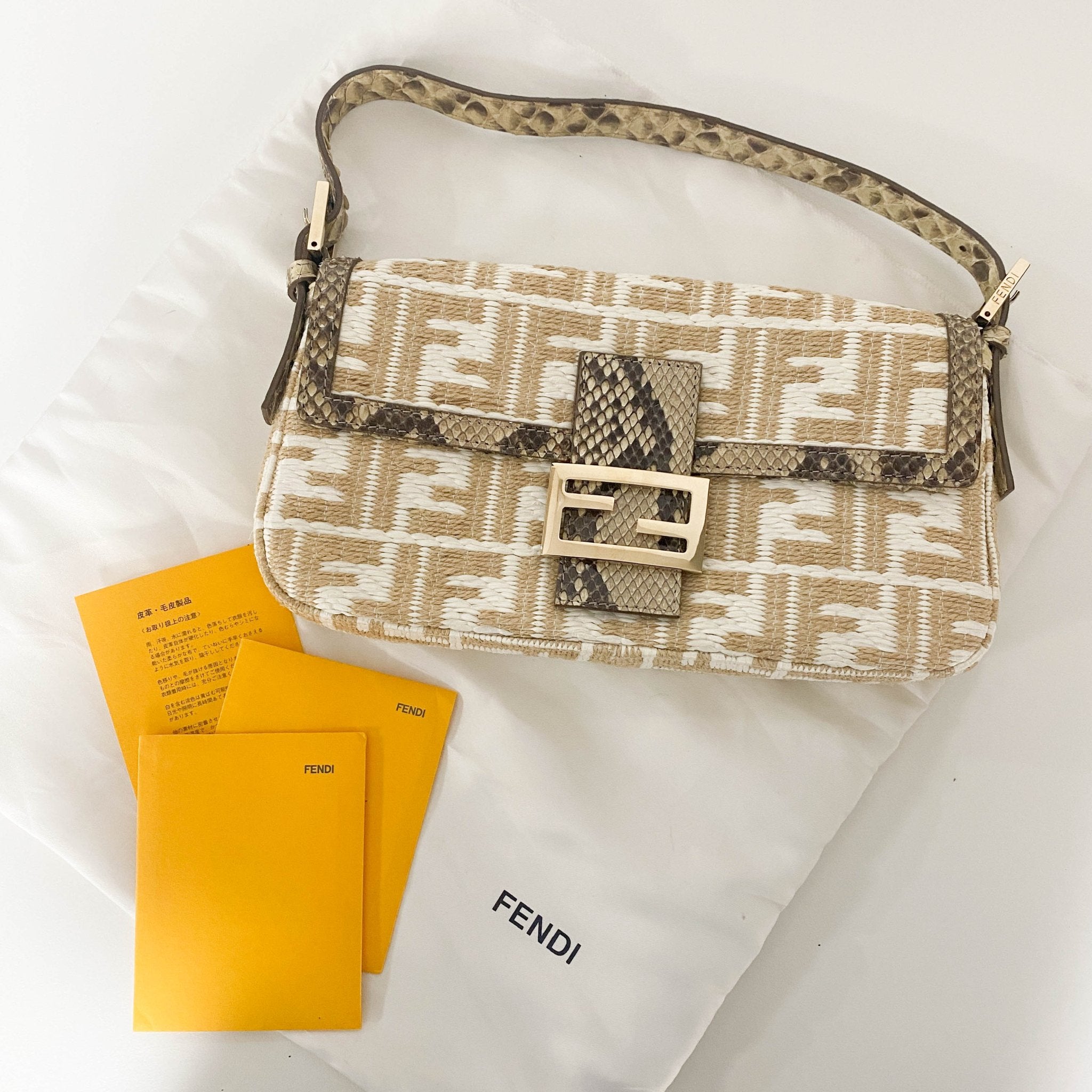 FENDI Baguette FF White Beige Raffia / Python Belt Shouler Bag, in , Sold by HIVE PRELOVED - Sale, Shoulder Bags,