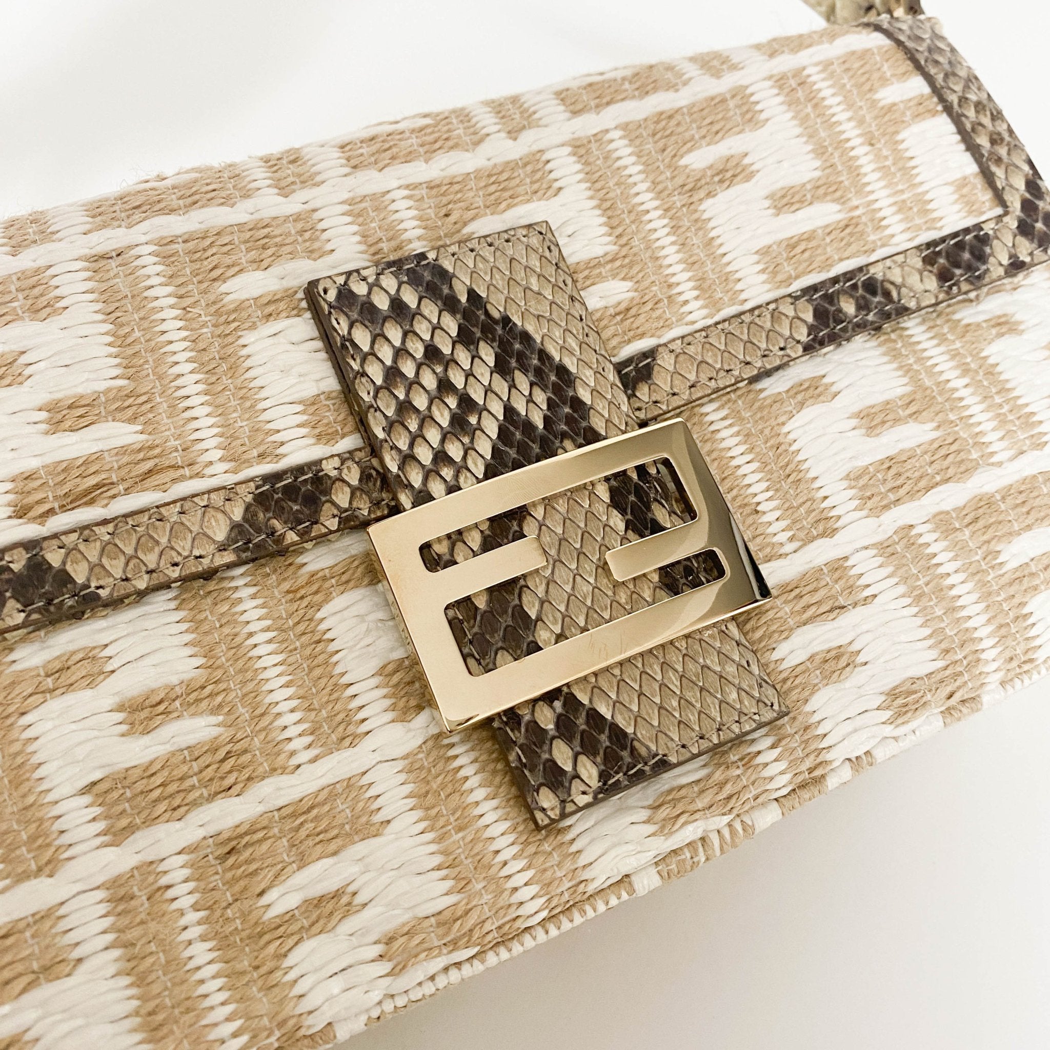 FENDI Baguette FF White Beige Raffia / Python Belt Shouler Bag, in , Sold by HIVE PRELOVED - Sale, Shoulder Bags,