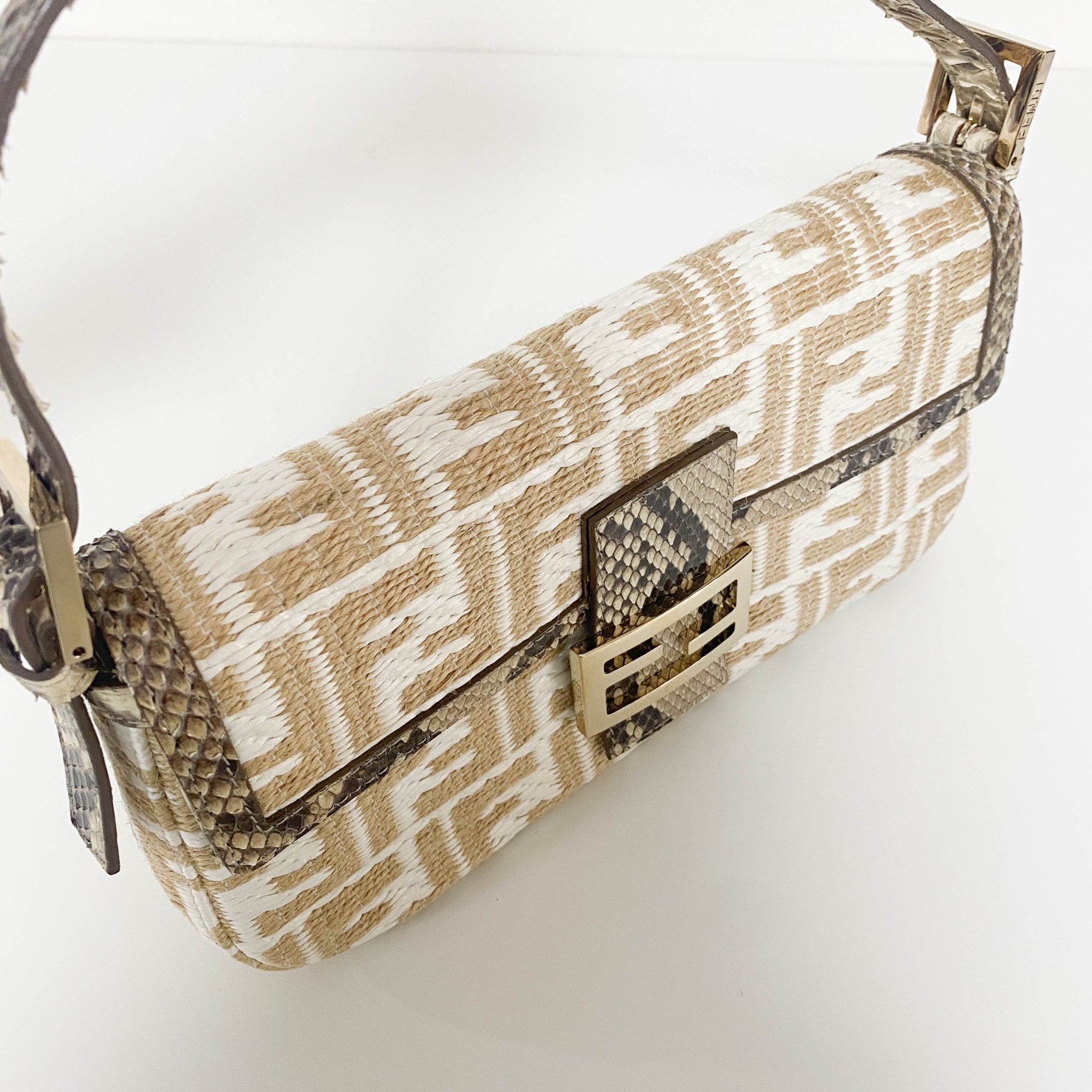 FENDI Baguette FF White Beige Raffia / Python Belt Shouler Bag, in , Sold by HIVE PRELOVED - Sale, Shoulder Bags,