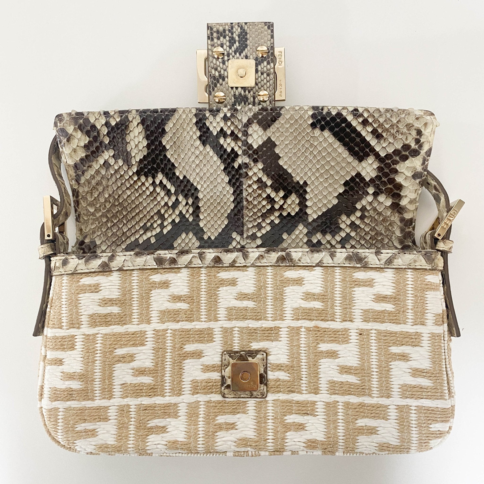 FENDI Baguette FF White Beige Raffia / Python Belt Shouler Bag, in , Sold by HIVE PRELOVED - Sale, Shoulder Bags,