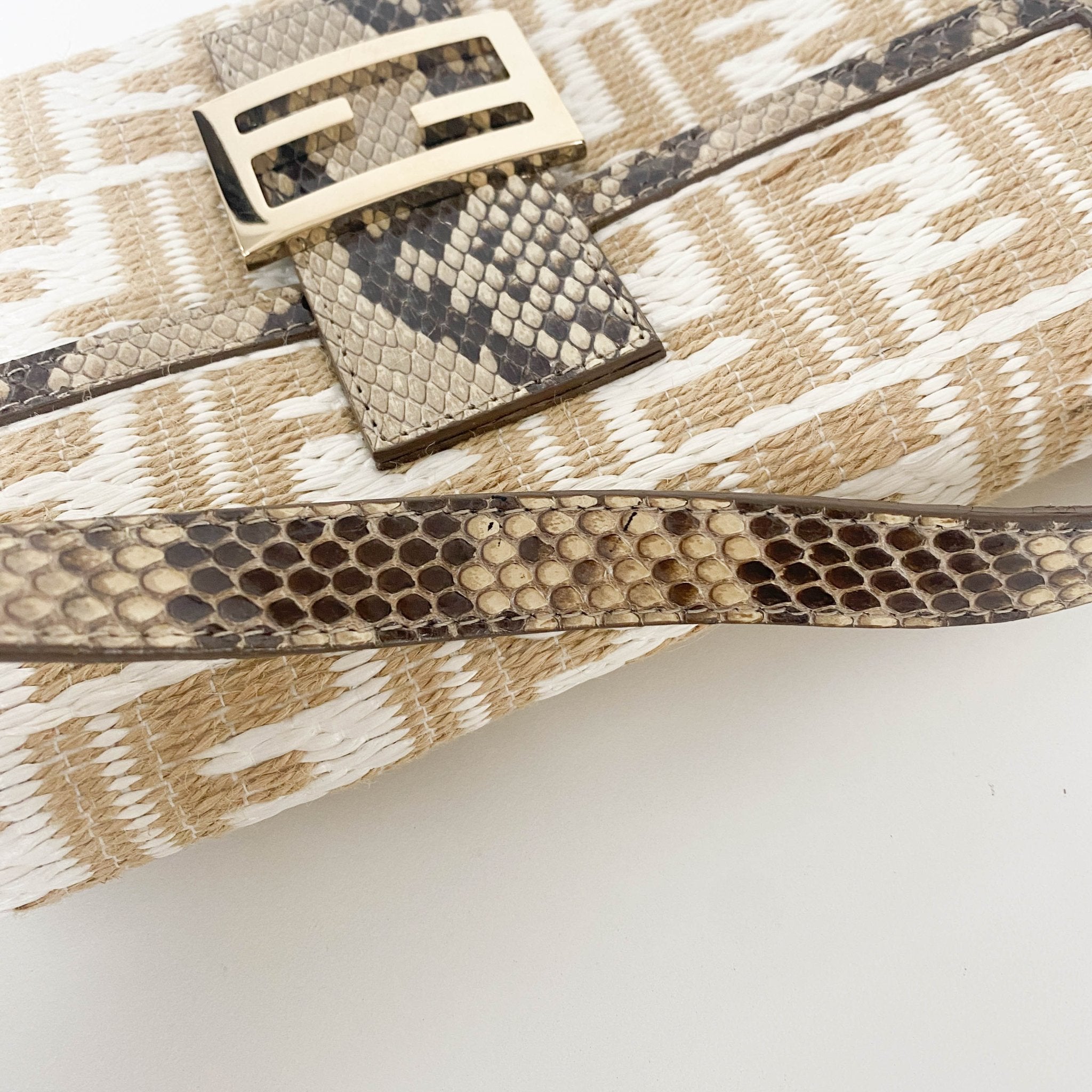 FENDI Baguette FF White Beige Raffia / Python Belt Shouler Bag, in , Sold by HIVE PRELOVED - Sale, Shoulder Bags,