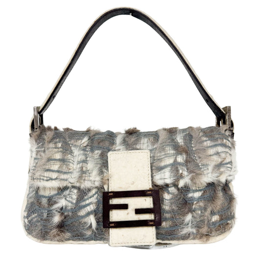 FENDI Baguette Fur Grey / Ivory Shoulder Bag, in , Sold by HIVE PRELOVED - Shoulder Bags, ,