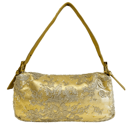 FENDI Baguette Gold Leather / Lace Rhinestone Shoulder Bag, in , Sold by HIVE PRELOVED - Shoulder Bags, ,
