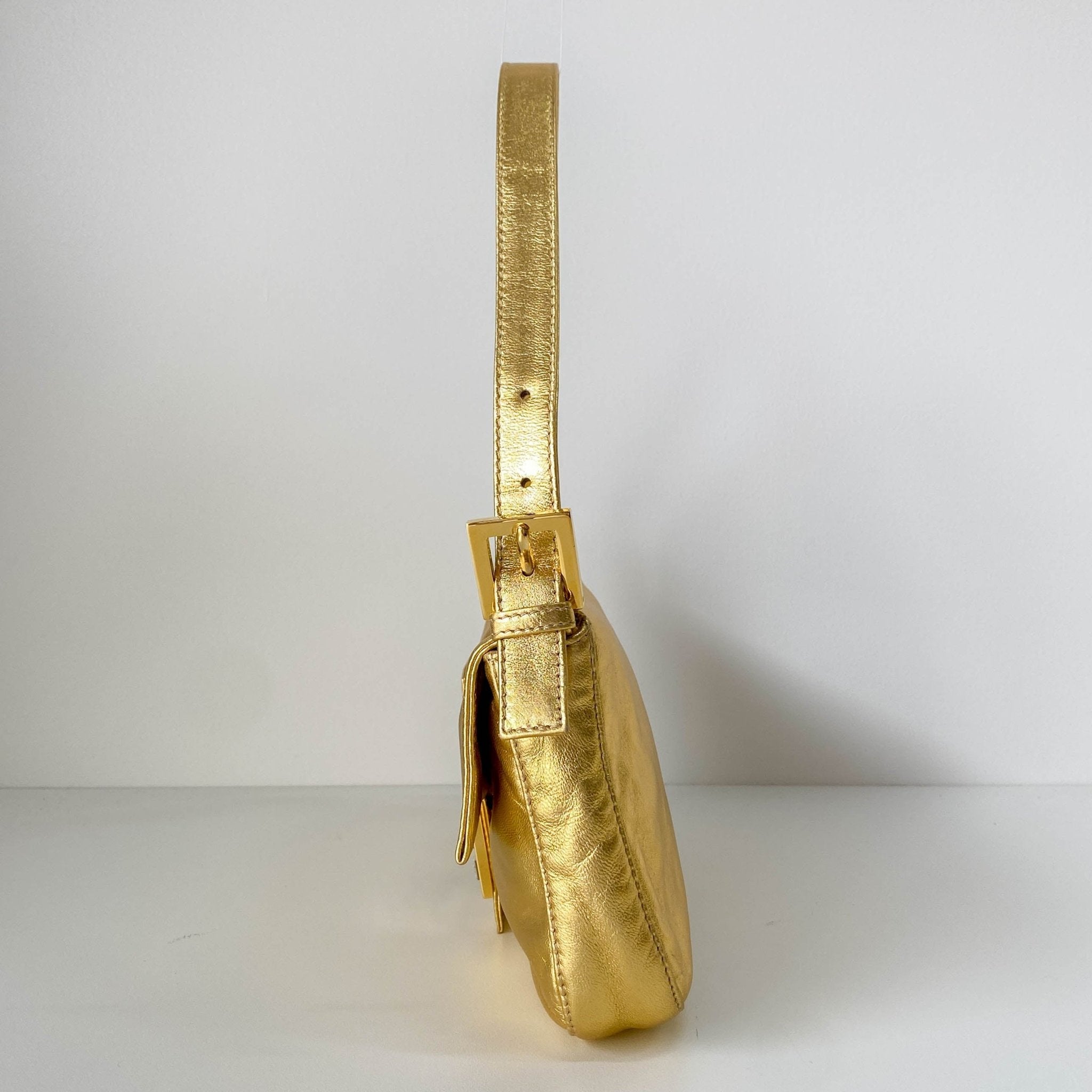 FENDI Baguette Gold Leather & Rhinestone FF Buckle Shoulder Bag, in , Sold by HIVE PRELOVED - Shoulder Bags, ,