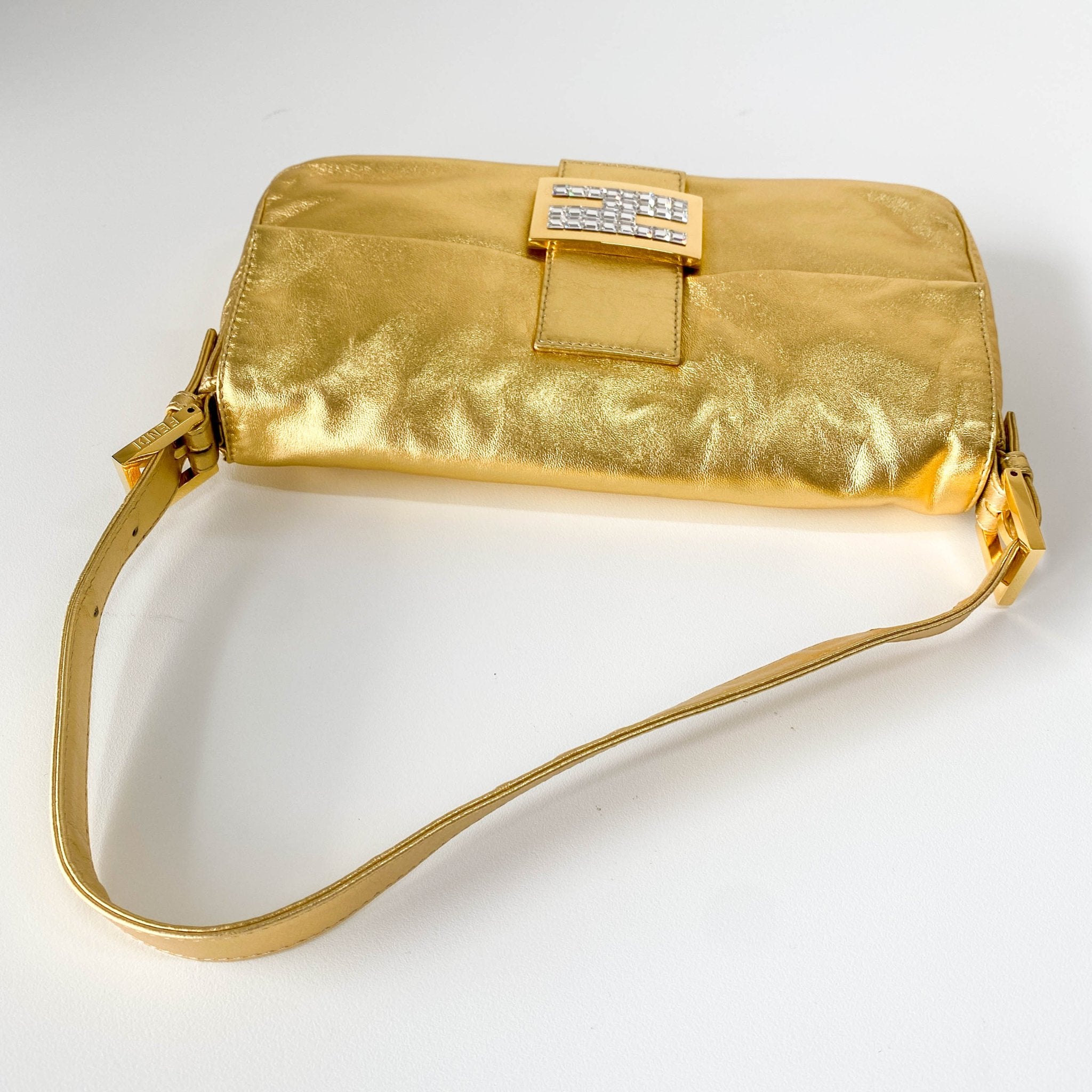 FENDI Baguette Gold Leather & Rhinestone FF Buckle Shoulder Bag, in , Sold by HIVE PRELOVED - Shoulder Bags, ,