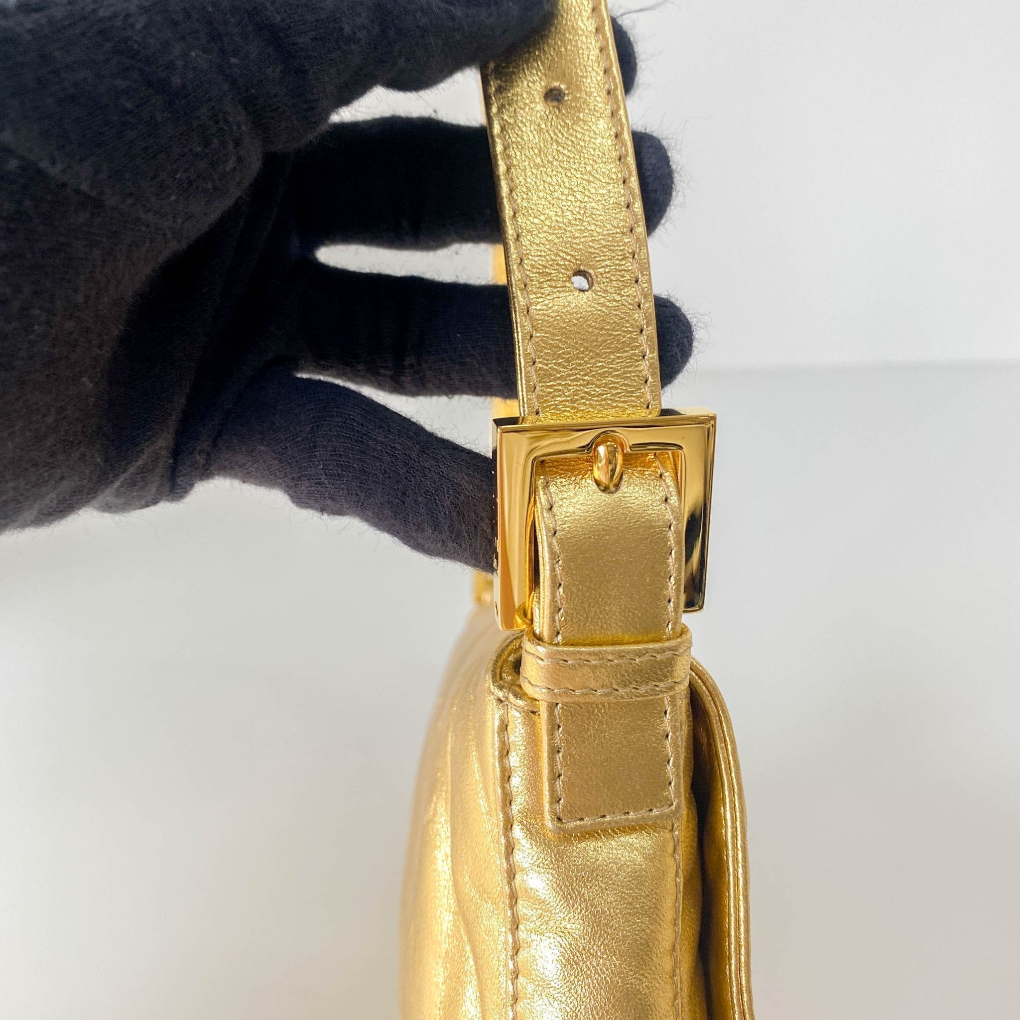 FENDI Baguette Gold Leather & Rhinestone FF Buckle Shoulder Bag, in , Sold by HIVE PRELOVED - Shoulder Bags, ,