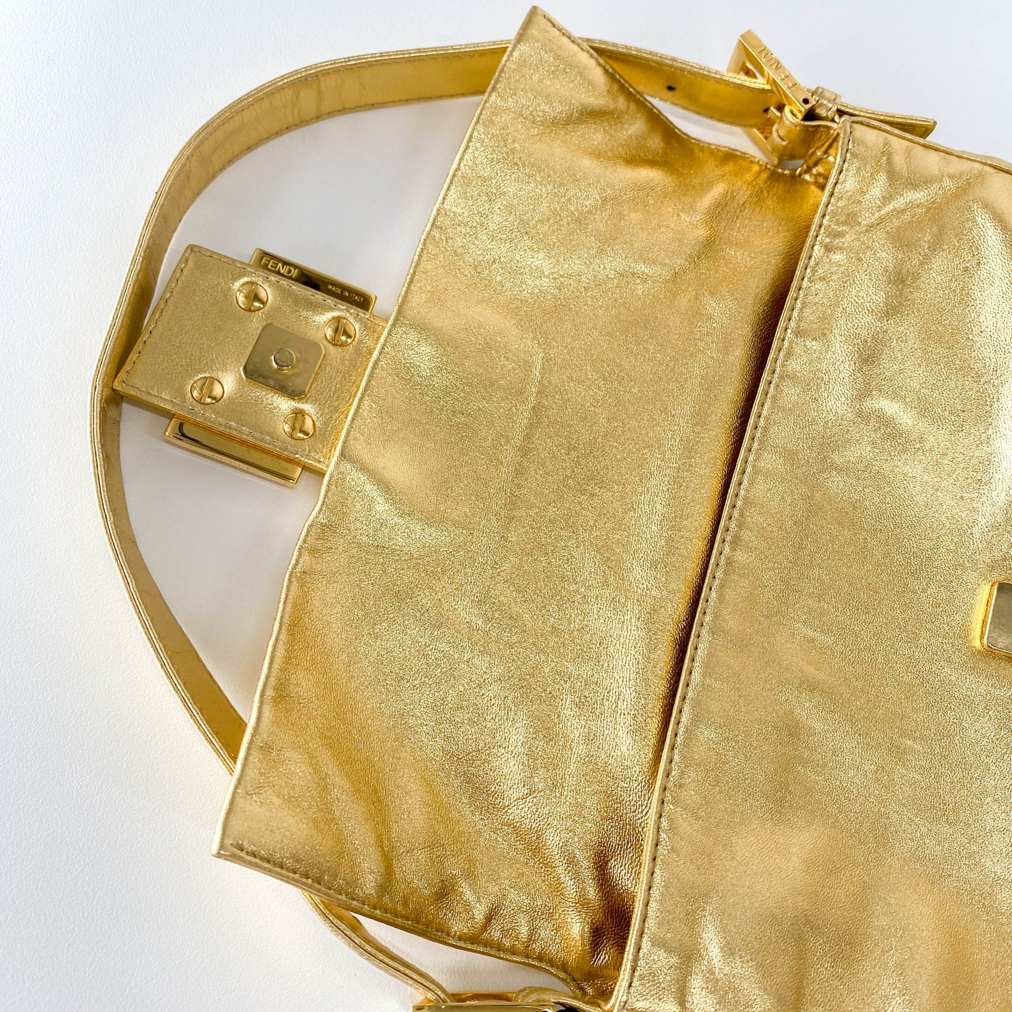 FENDI Baguette Gold Leather & Rhinestone FF Buckle Shoulder Bag, in , Sold by HIVE PRELOVED - Shoulder Bags, ,