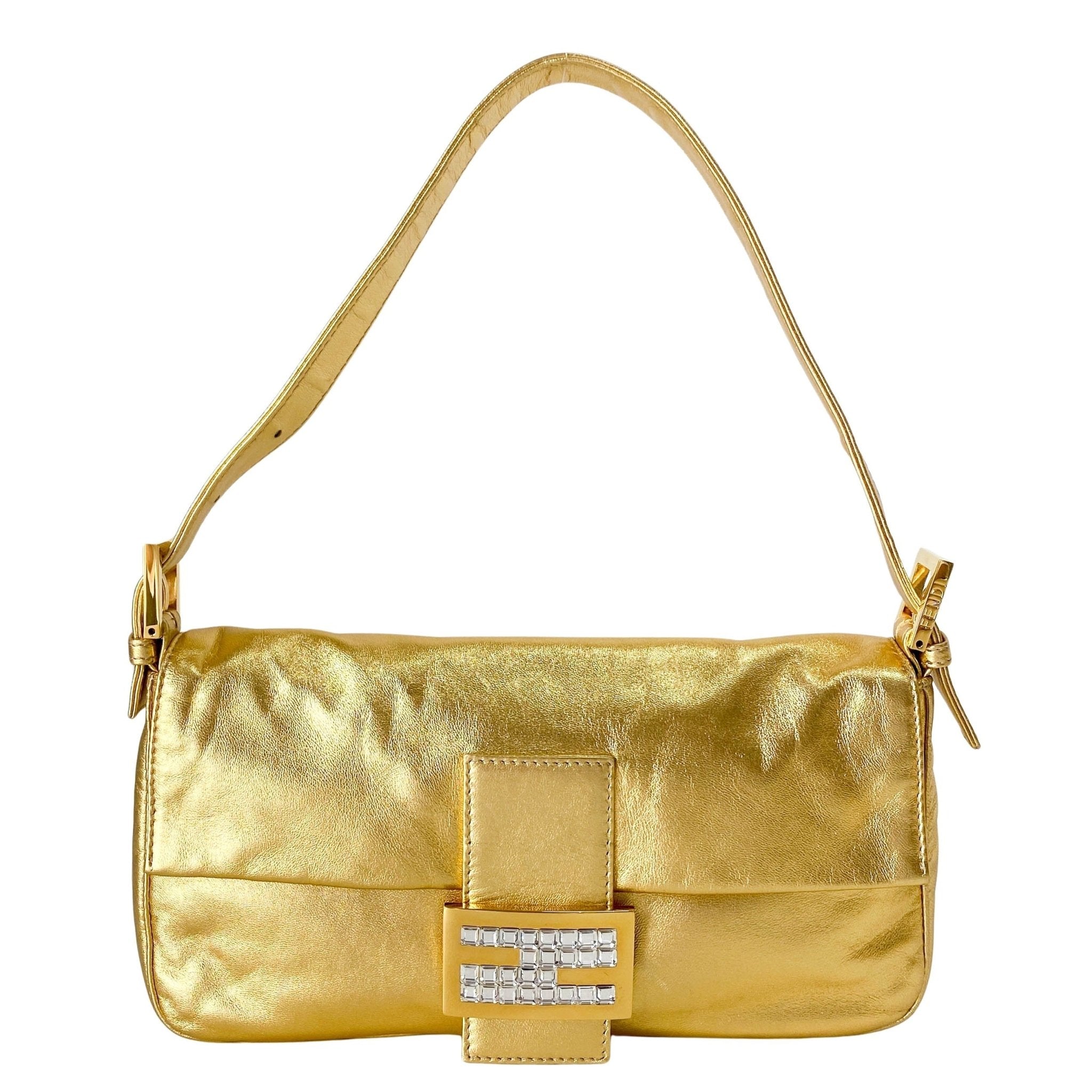 FENDI Baguette Gold Leather & Rhinestone FF Buckle Shoulder Bag, in , Sold by HIVE PRELOVED - Shoulder Bags, ,